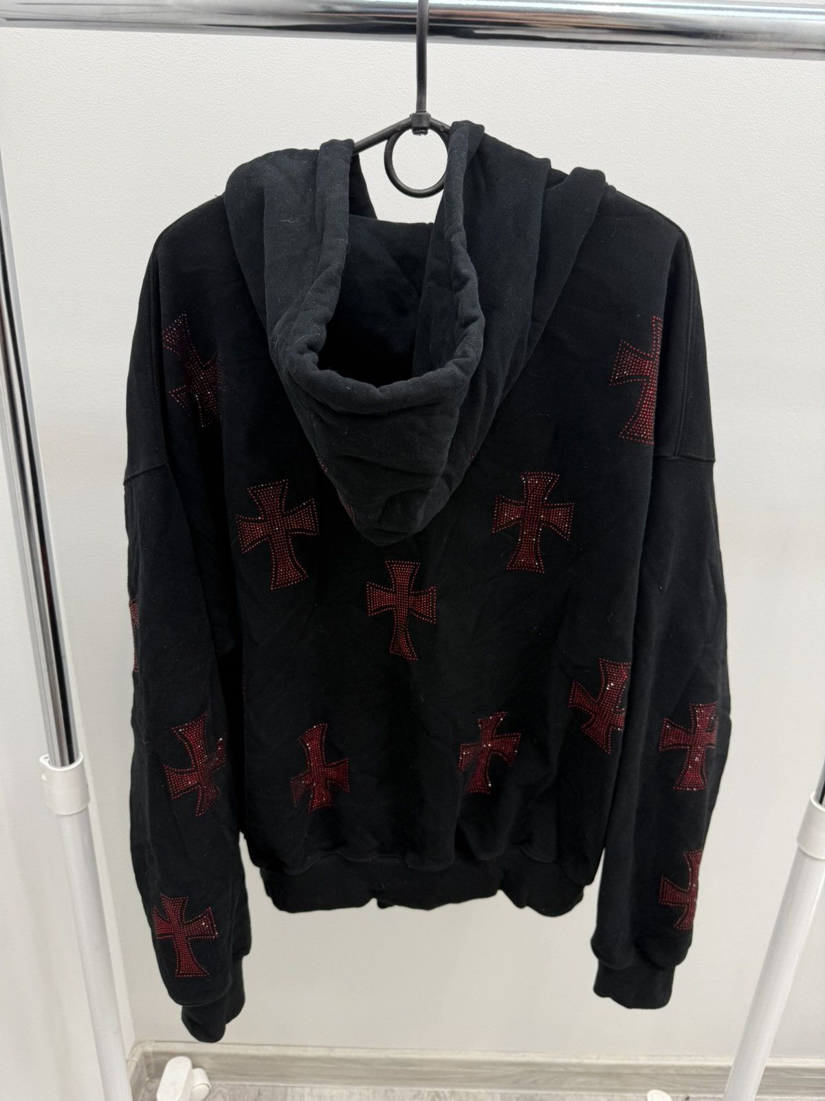 Unknown London Unknown London Red Rhinestone Cross Zip Hoodie Size US M / EU 48-50 / 2 - 2 Thumbnail