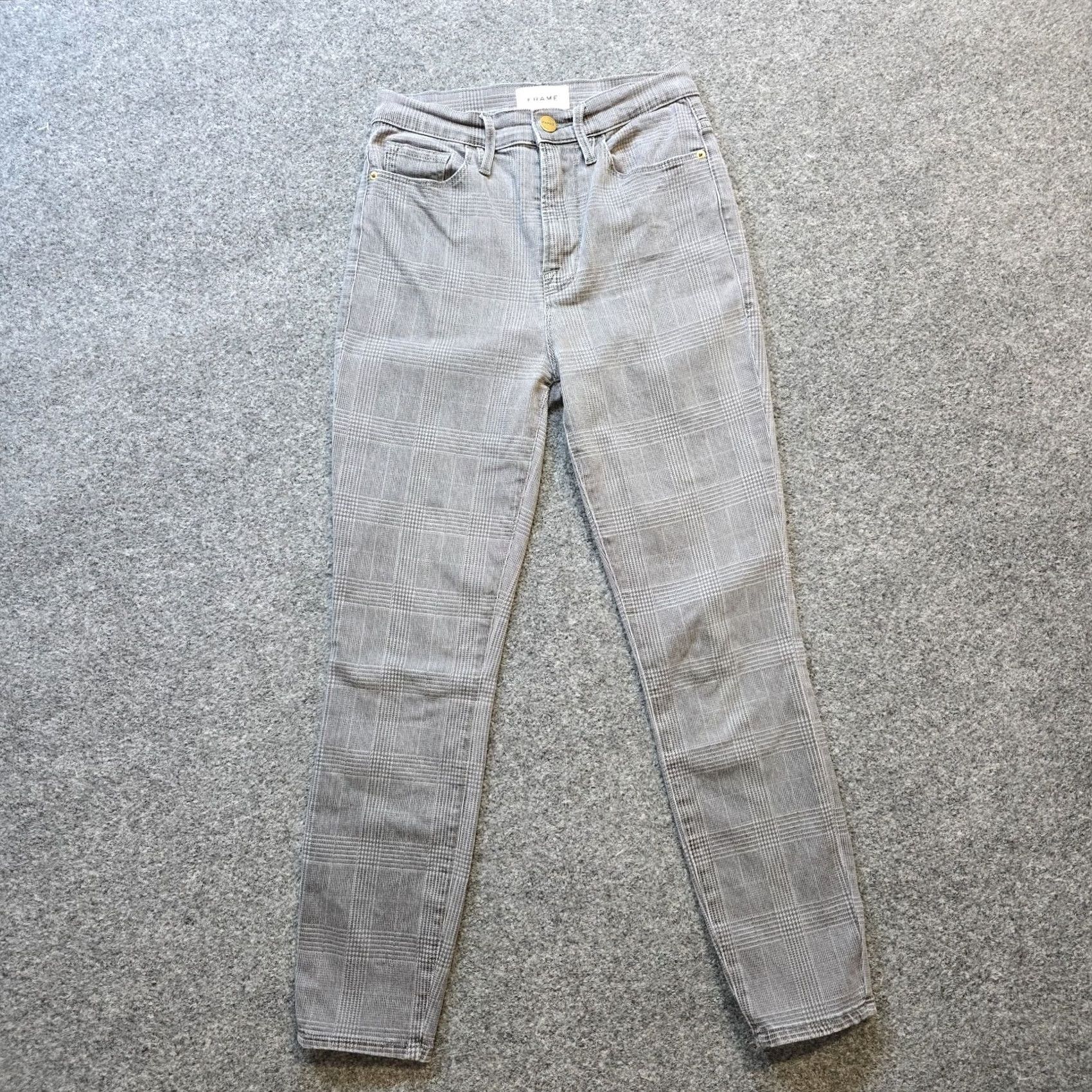 Frame FRAME Jeans Womens Size 25 Gray Plaid DenimHigh Rise Cigarette Ankle Casual Regular Pocket 5-Pocket Womens Boys Girls Mens N/A Size 42" / US 20 - 2 Thumbnail