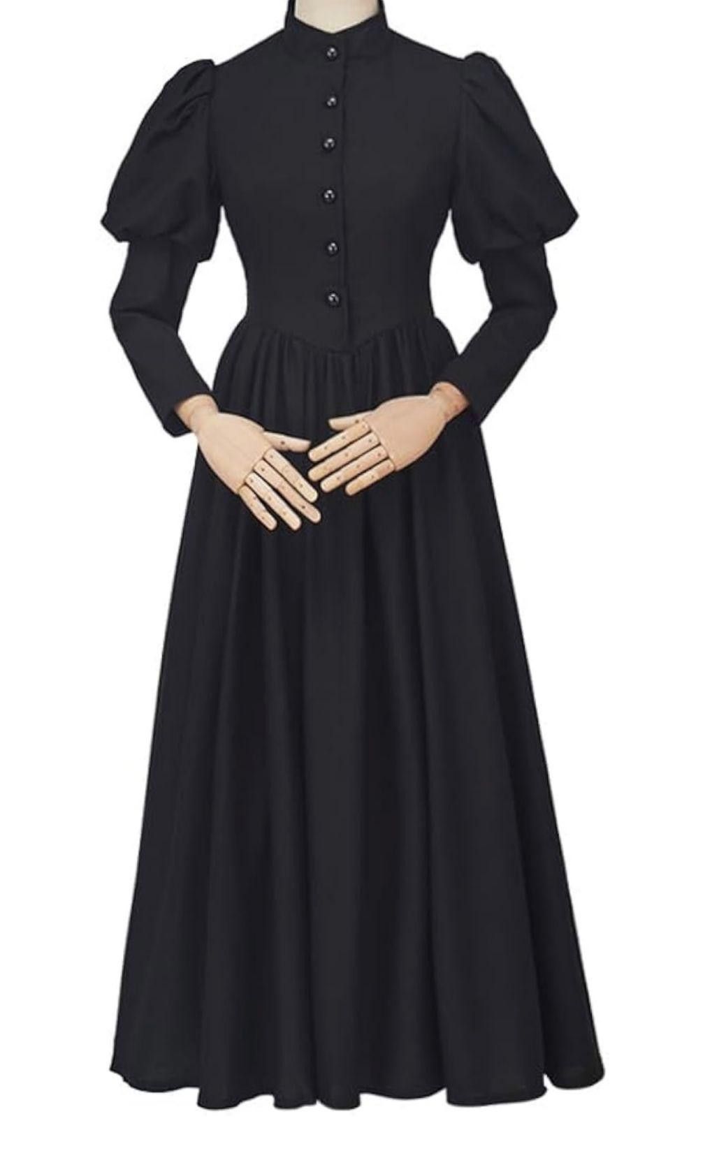 Designer Vintage-Inspired Black Button-Up Long Sleeve Dress Size M / US 6-8 / IT 42-44 - 3 Thumbnail