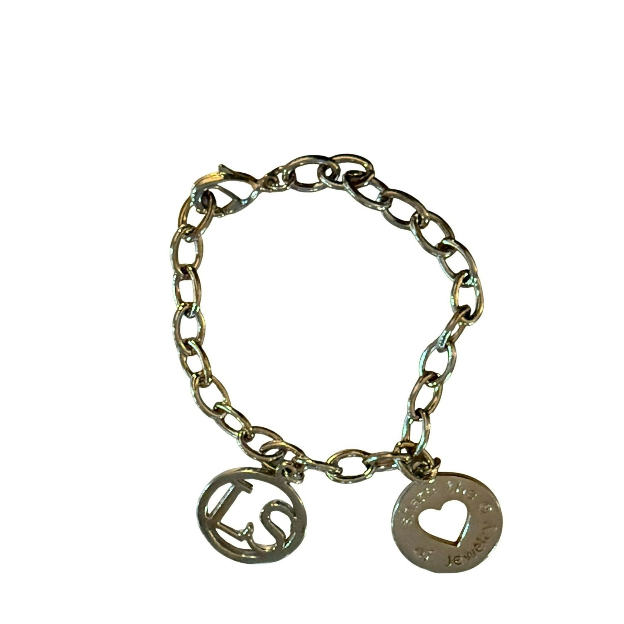 Other Silver Chain Bracelet With LS & Heart Charms Lobster Clasp C Size ONE SIZE - 1 Thumbnail