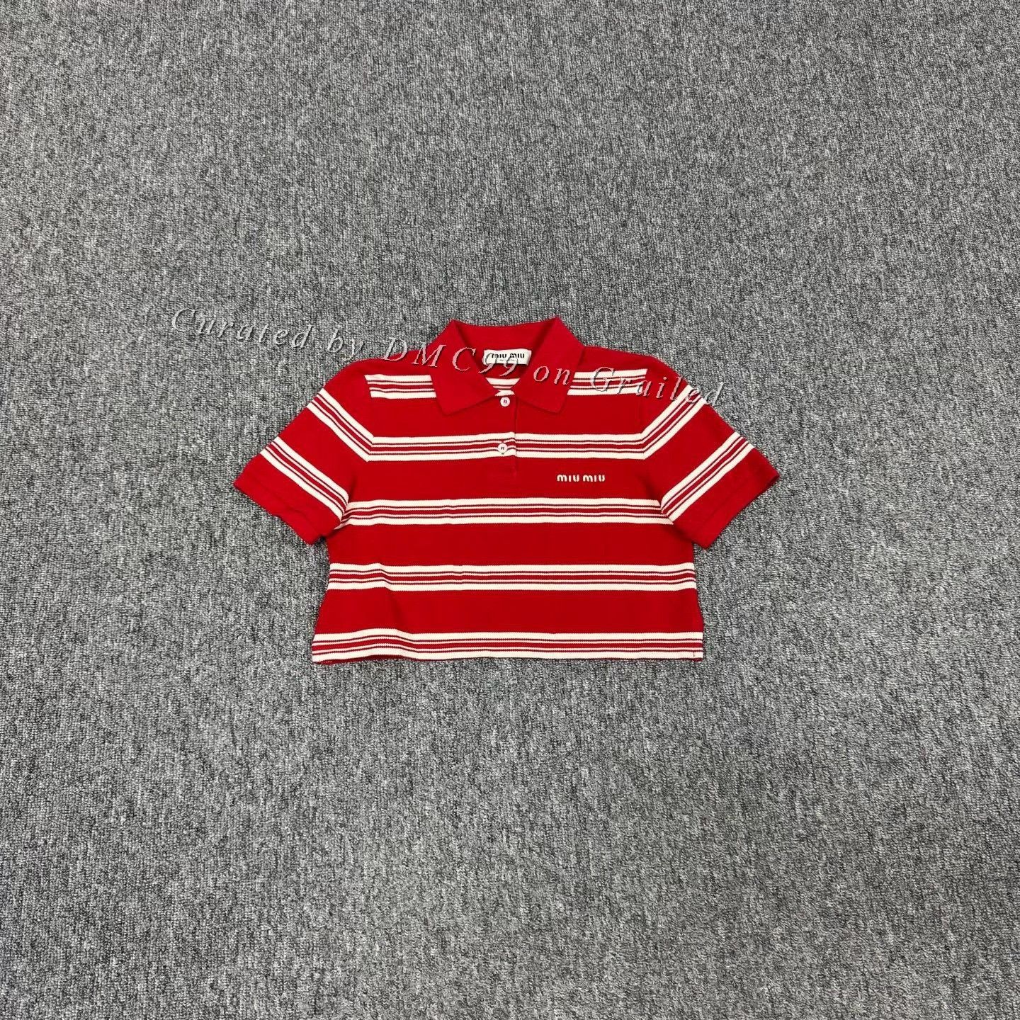 Miu Miu Miu Miu Embroidered Logo Striped Short-Sleeve Size XS / US 0-2 / IT 36-38 - 1 Thumbnail