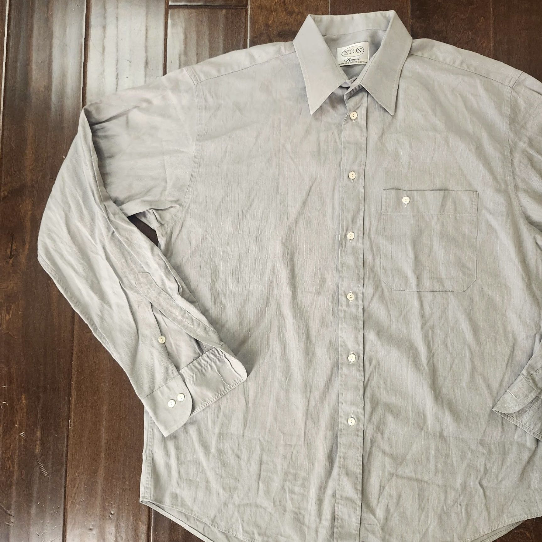 Eton ETON Royal Twisted Super Cotton Dress Shirt Mens 40 L Gray Long Sleeve Size 40R - 3 Thumbnail