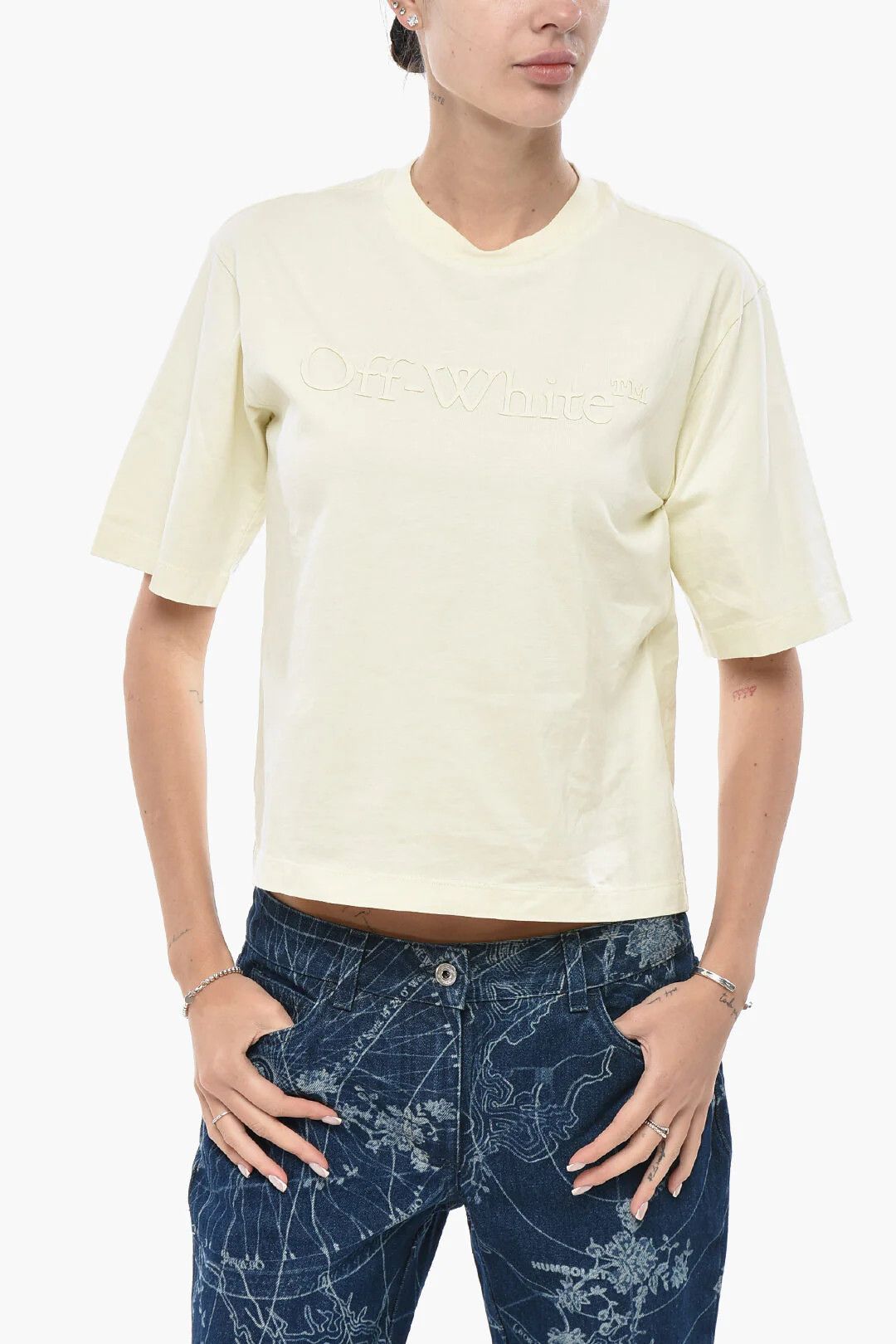 Off-White og1mm0426 Cotton Cropped Fit T-Shirt in Yellow Size XS / US 0-2 / IT 36-38 - 1 Thumbnail