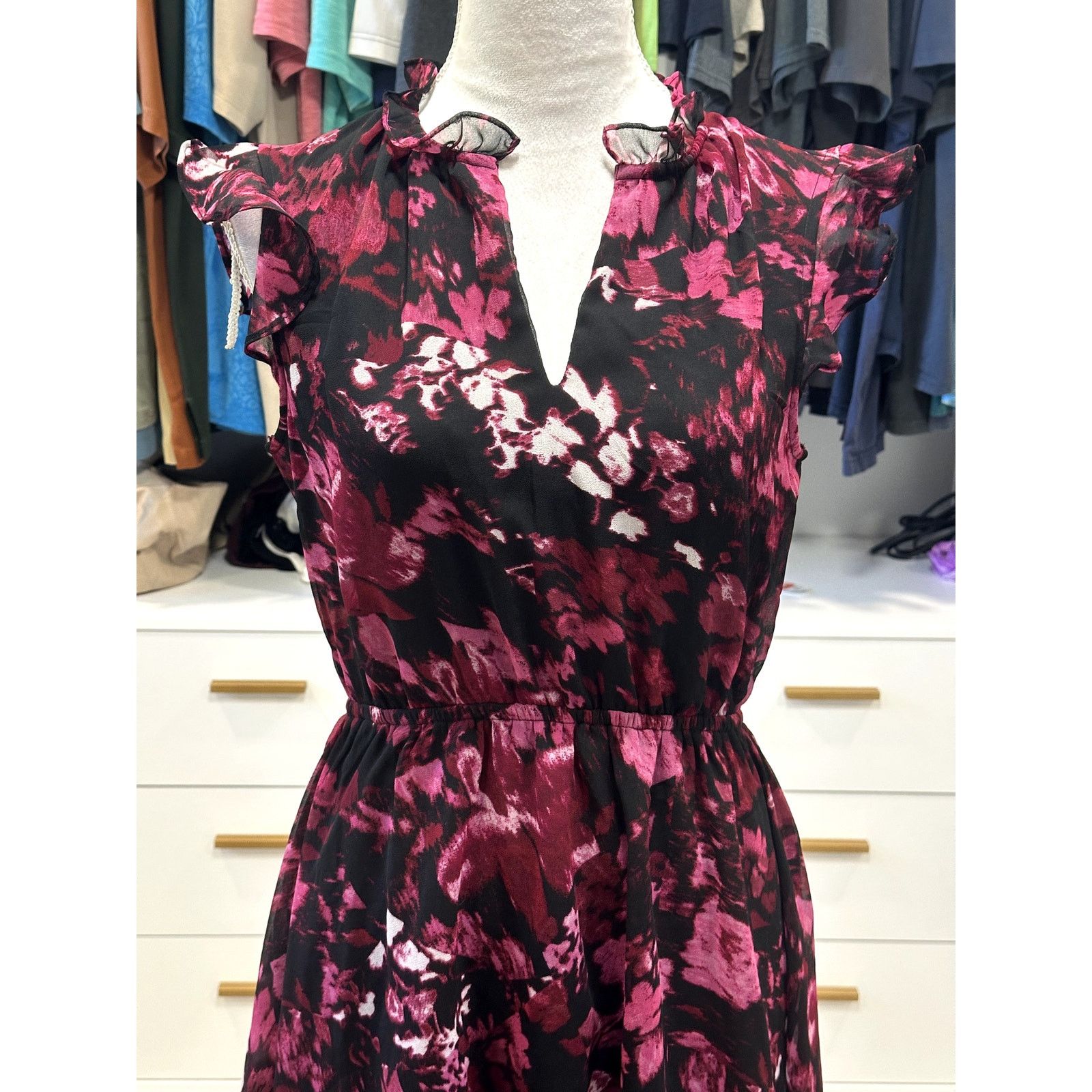 Steve Madden Steve Madden Purple Black Floral HighLow Flutter Dress S NWT Size S / US 4 / IT 40 - 3 Thumbnail