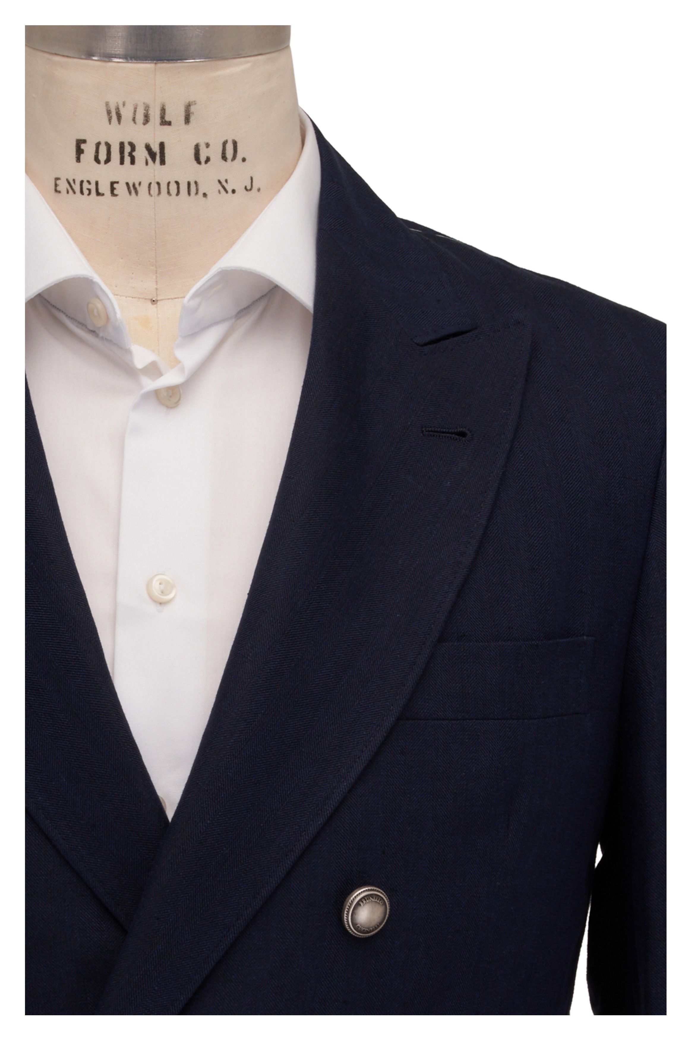 Brunello Cucinelli o1mtch0225 Double Breasted Sportcoat in Navy Size US L / EU 52-54 / 3 - 6 Thumbnail
