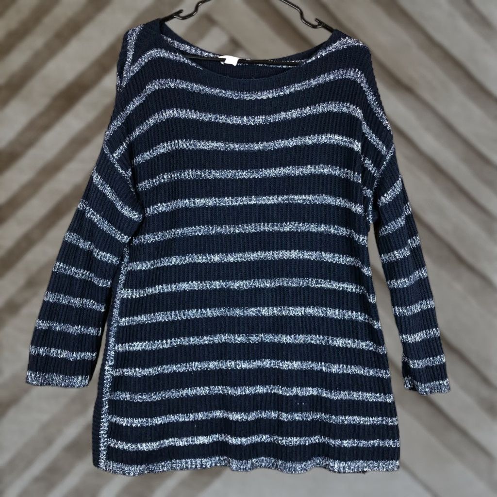 Coldwater Creek Coldwater Creek Womens Sweater Blue Knit Striped Boat Neck Long Sleeve Wool L Size L / US 10 / IT 46 - 1 Thumbnail