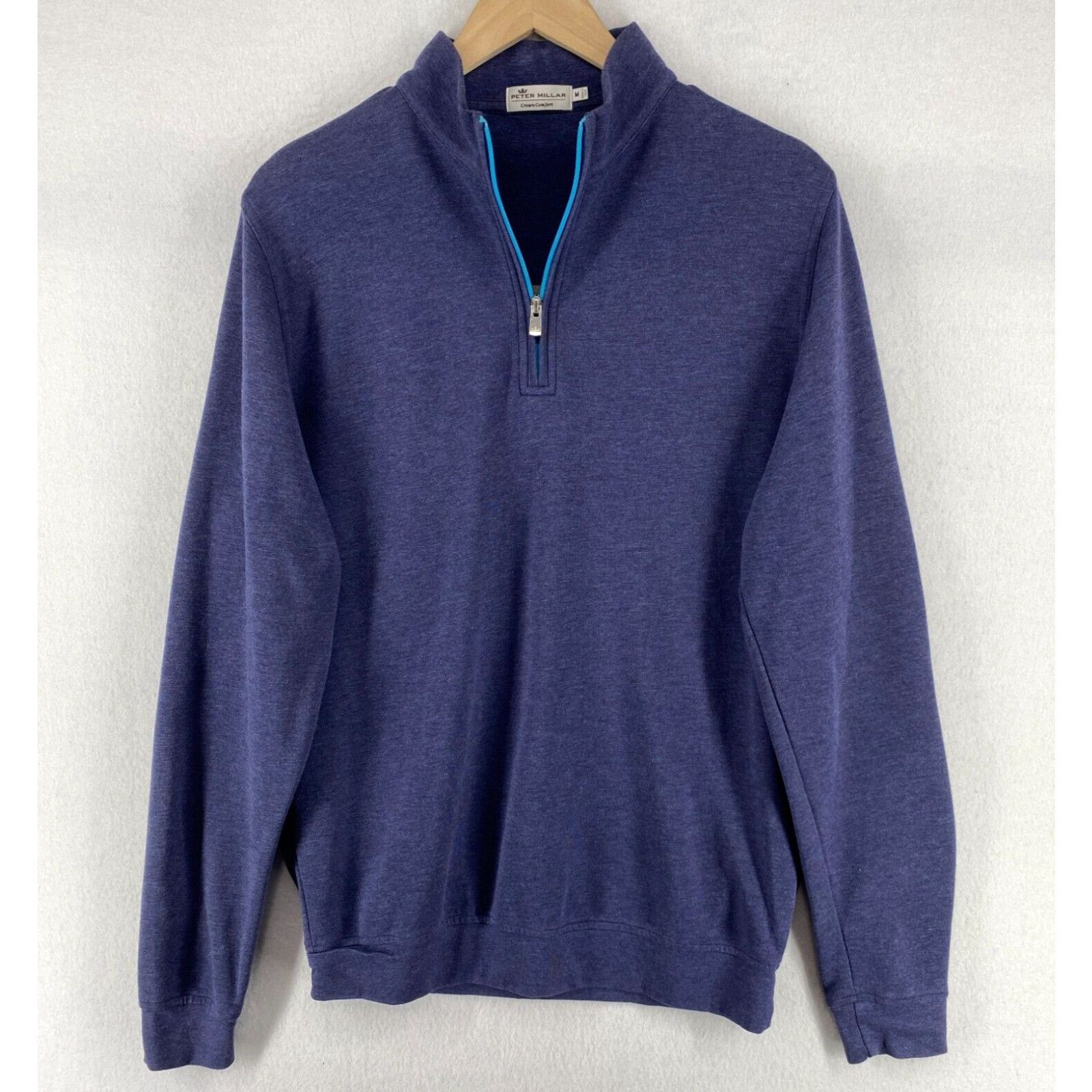 image of Peter Millar Sweatshirt Mens M Crown Comfort Golf 1/4 Zip Jumper Pullover Blue in White (Size Mediu