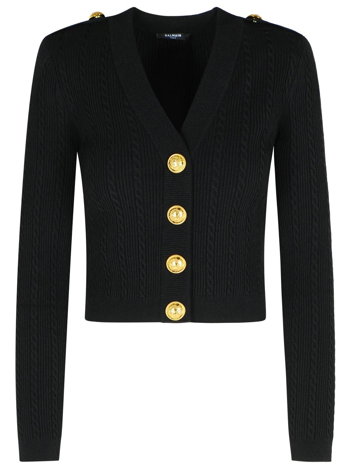 BALMAIN Black Twisted Knit Long-Sleeved Cardigan