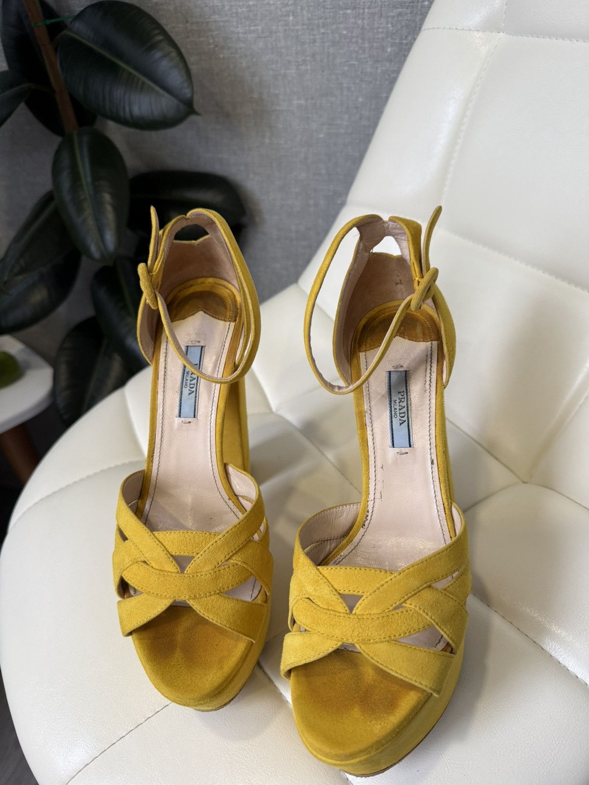 Prada Prada Yellow Suede Platform Sandals Block Heel Shoes Size 38 Size US 8 / IT 38 - 16 Thumbnail
