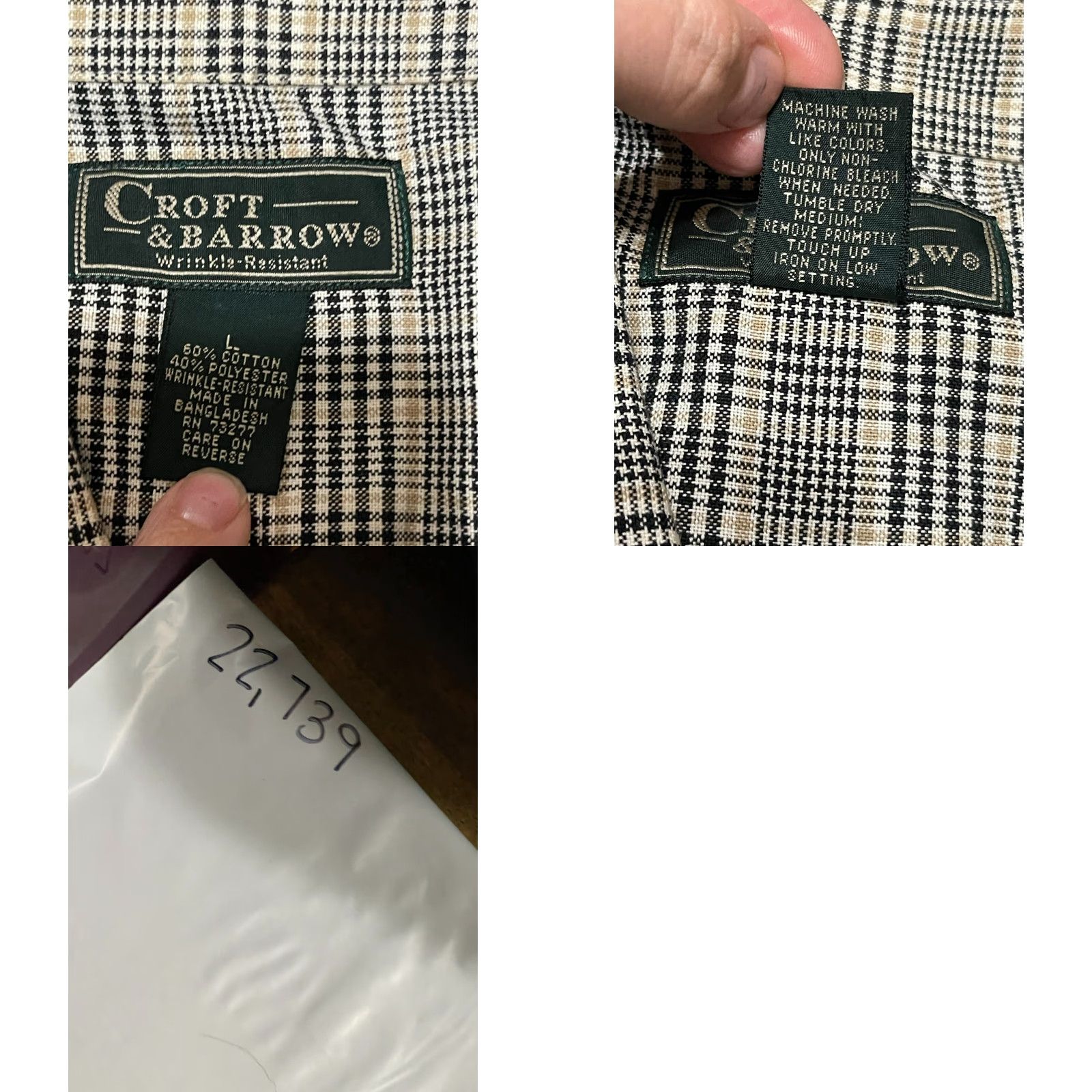 Croft & Barrow Croft & Barrow Shirt Mens Large Black Tan White Plaid Button Up Size US L / EU 52-54 / 3 - 8 Thumbnail
