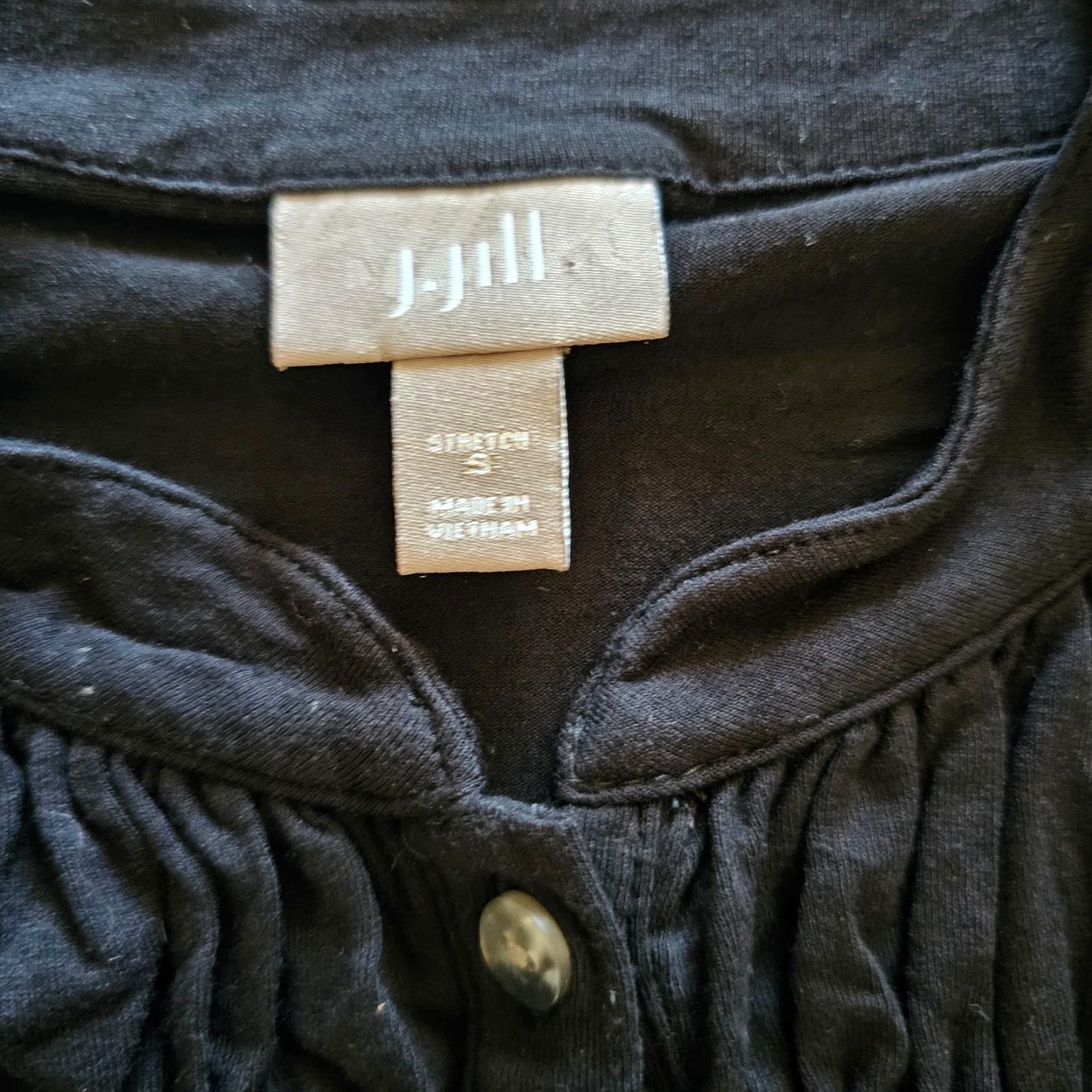 J. Jill J. Jill Shirt Women Small Black Button Front Short Sleeve Knit Pleated Career Top Size S / US 4 / IT 40 - 3 Thumbnail