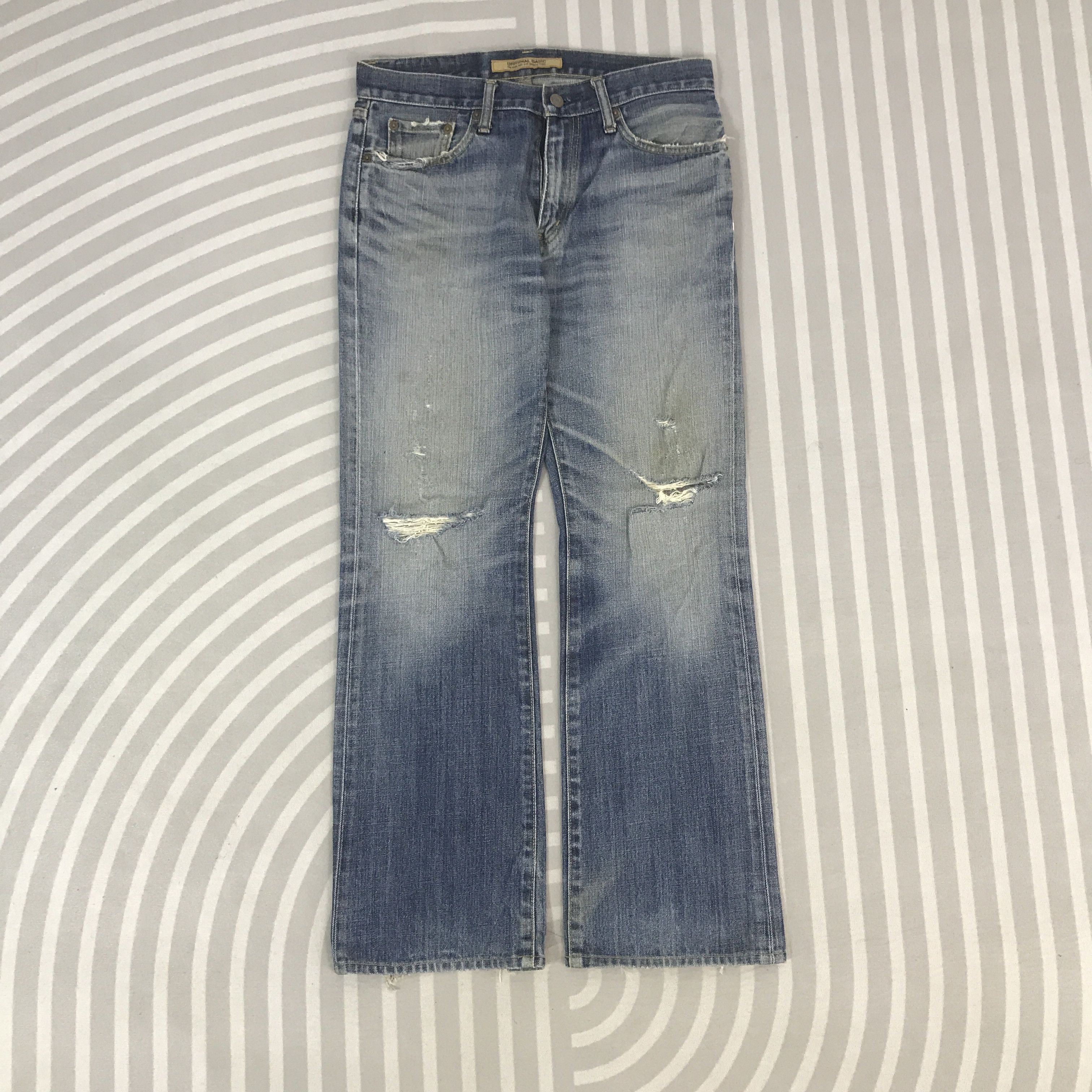 Japanese Brand Flare Japan Uniqlo Distressed Bootcut Denim K54B7 Size US 31 - 1 Thumbnail