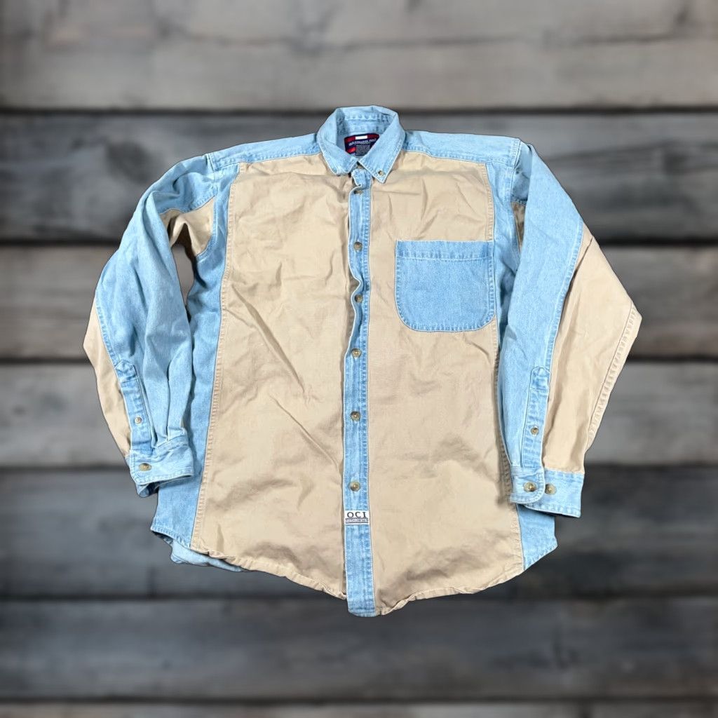 Denime Vintage Shirt Adult Medium Blue Denim Cotton Long Sleeve Button-Up Heavyweight Workwear Retro Grunge Mens Size US M / EU 48-50 / 2 - 1 Thumbnail