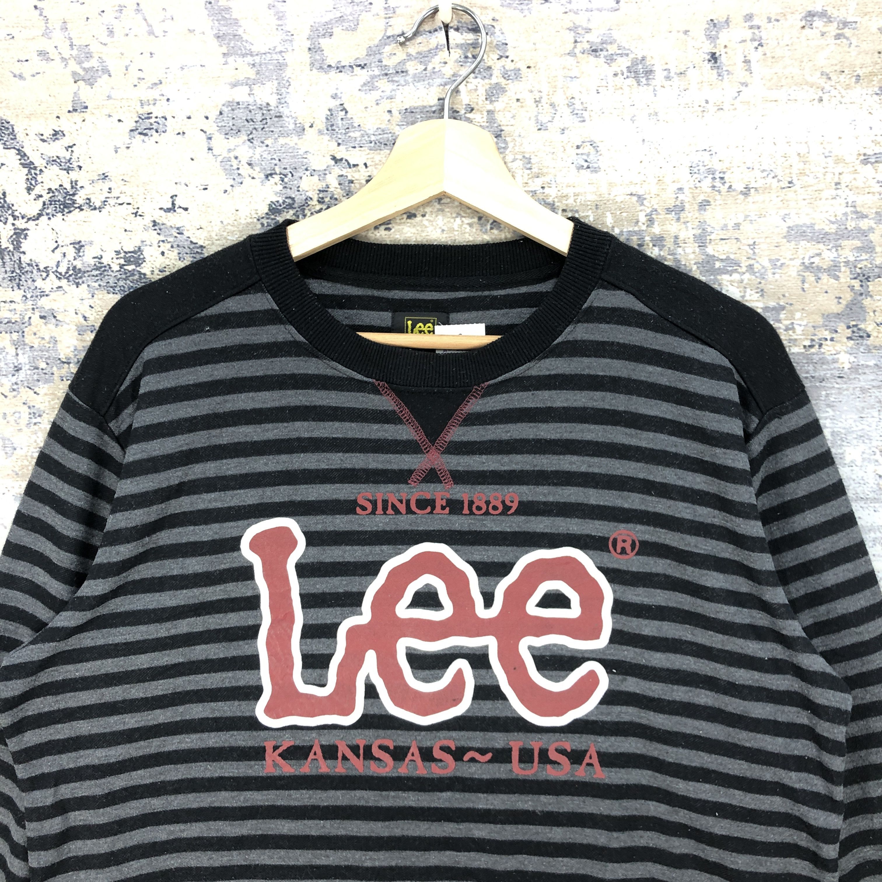 Lee × Vintage Vintage Lee Sweater Stripe Lee Kansas USA Sweatshirt Jumper Size US L / EU 52-54 / 3 - 2 Thumbnail