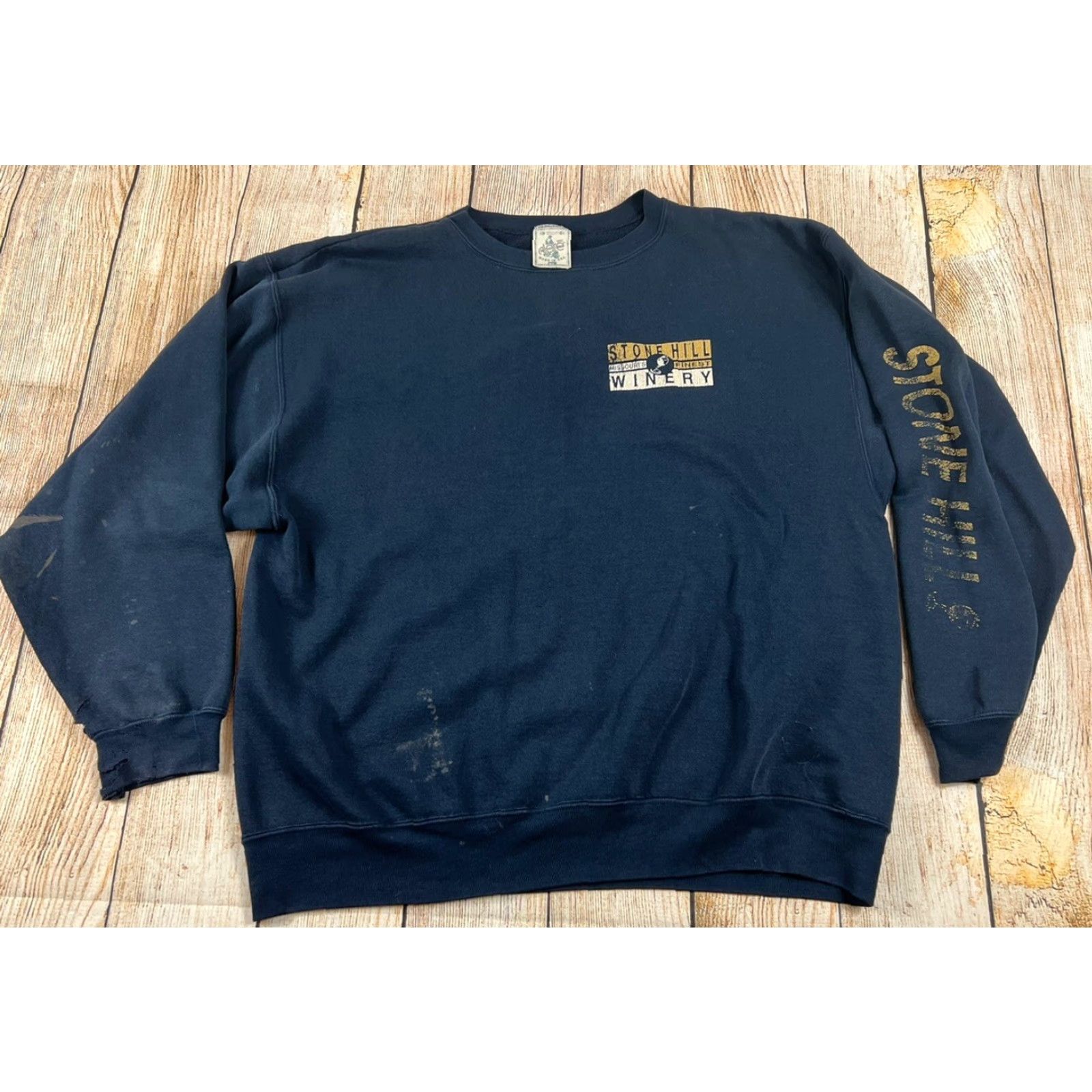 Vintage VINTAGE 90s Distressed Sweatshirt Men XL Beige Stone Hill Winery Missouri Pullover Cotton Alore Beige 90s Mens XL Size US XL / EU 56 / 4 - 2 Thumbnail