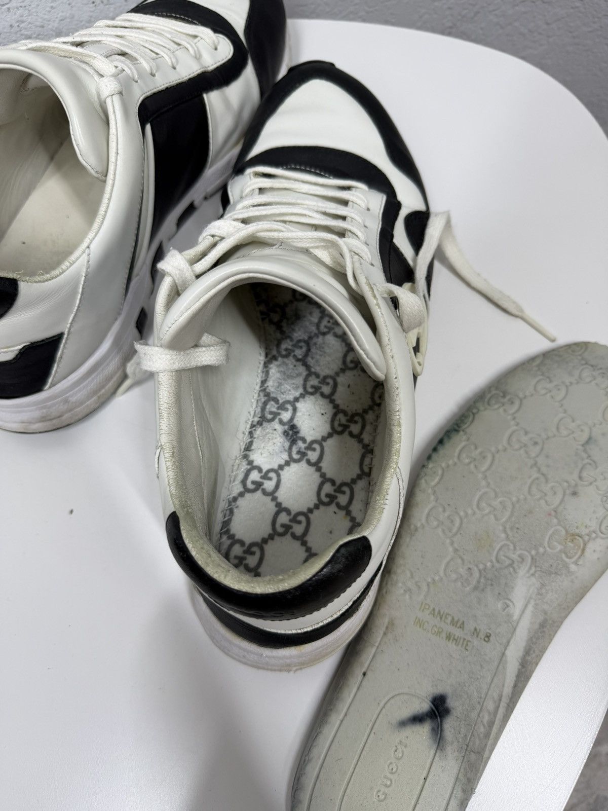 Gucci GUCCI Black White GG Logo Sneakers Shoes Low Top Leather Size US 8 / EU 41 - 15 Thumbnail