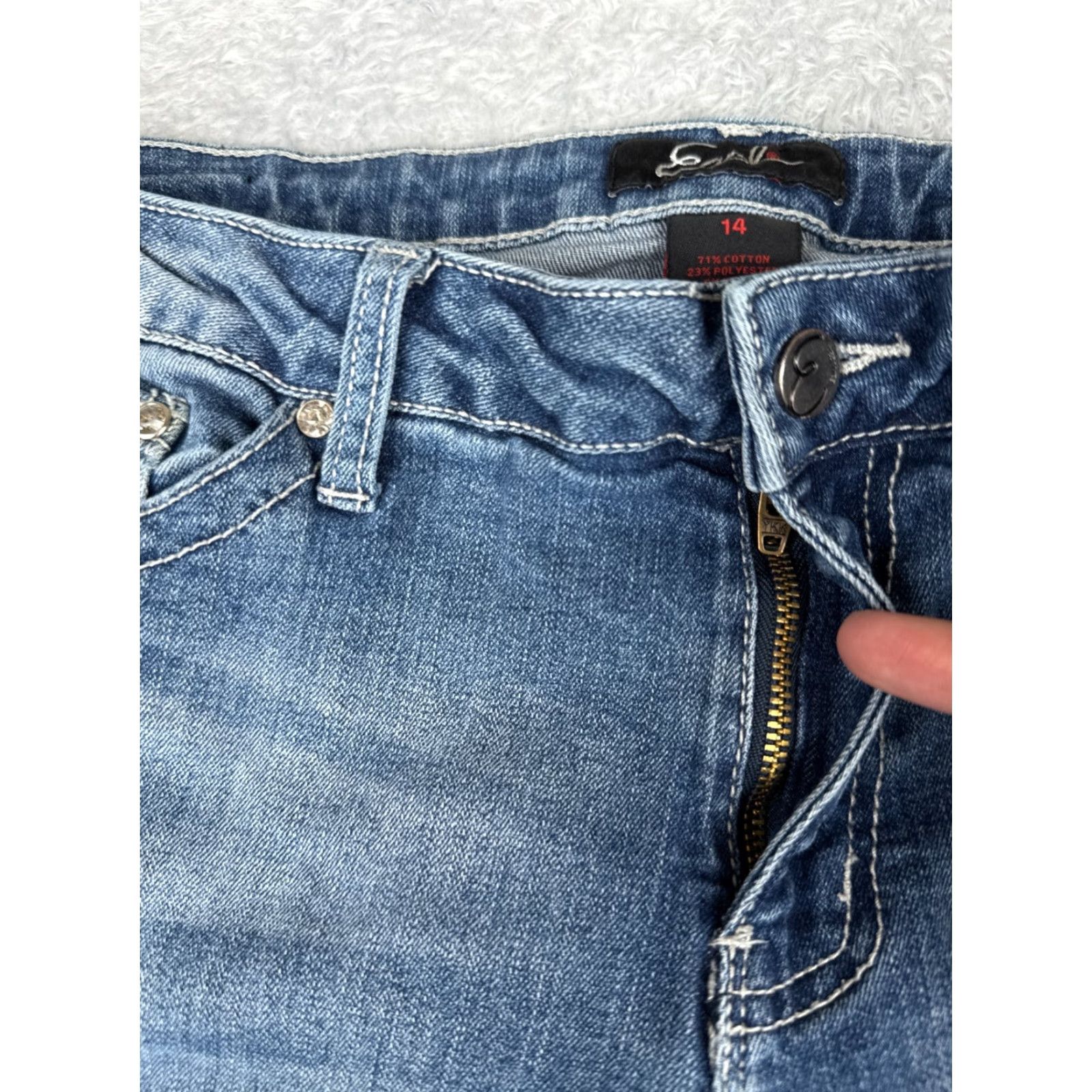 Vintage Earl Jean Jeans Women 16 Blue Slim Bootcut Bling Mid Rise Cotton Blend 34x31 Size 38" / US 16 / IT 52 - 5 Thumbnail