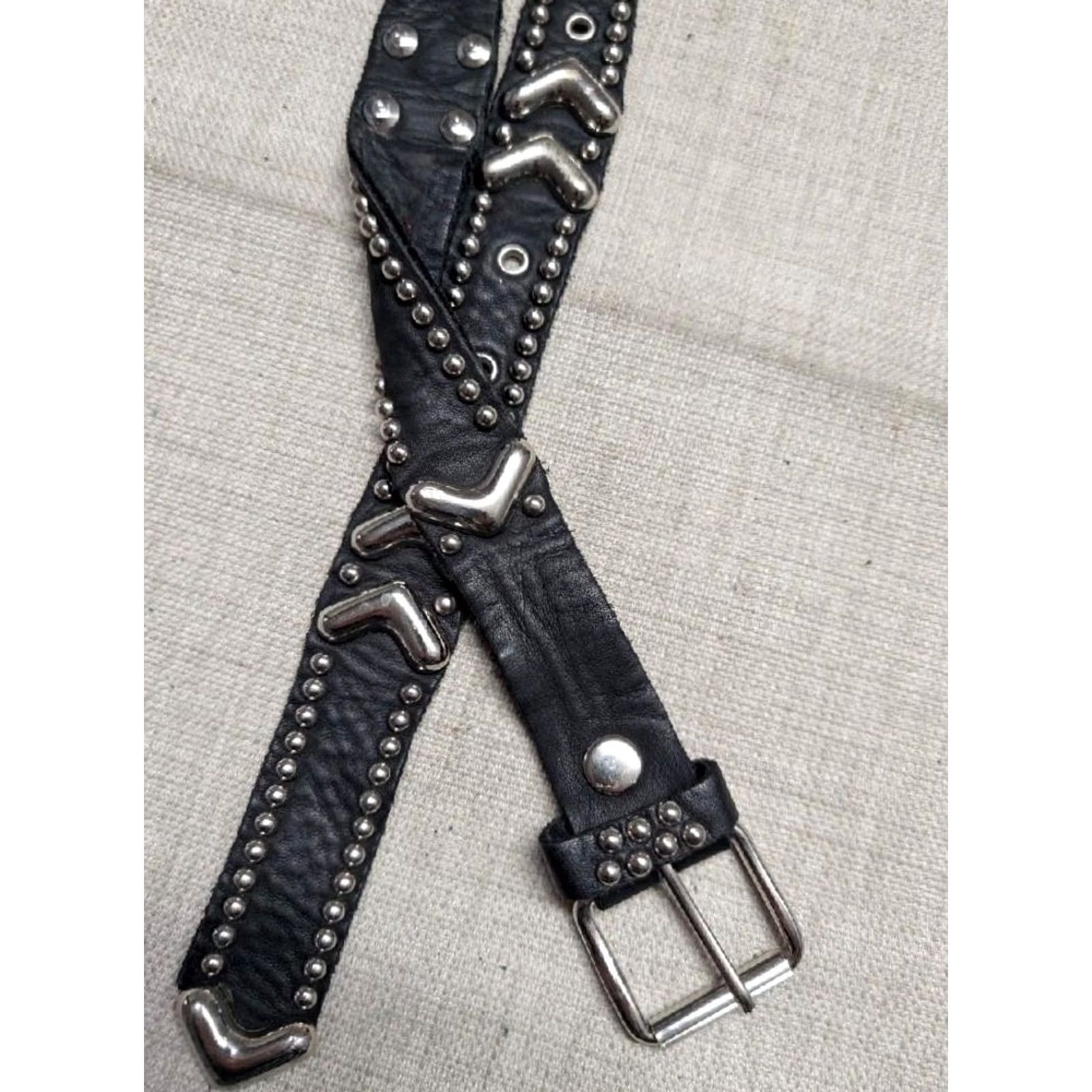 Vintage VINTAGE studded belt leather Sand Castle belt One Size 26-36 black Womens accessories belt Punk Glam 1980s-90s Size ONE SIZE - 5 Thumbnail
