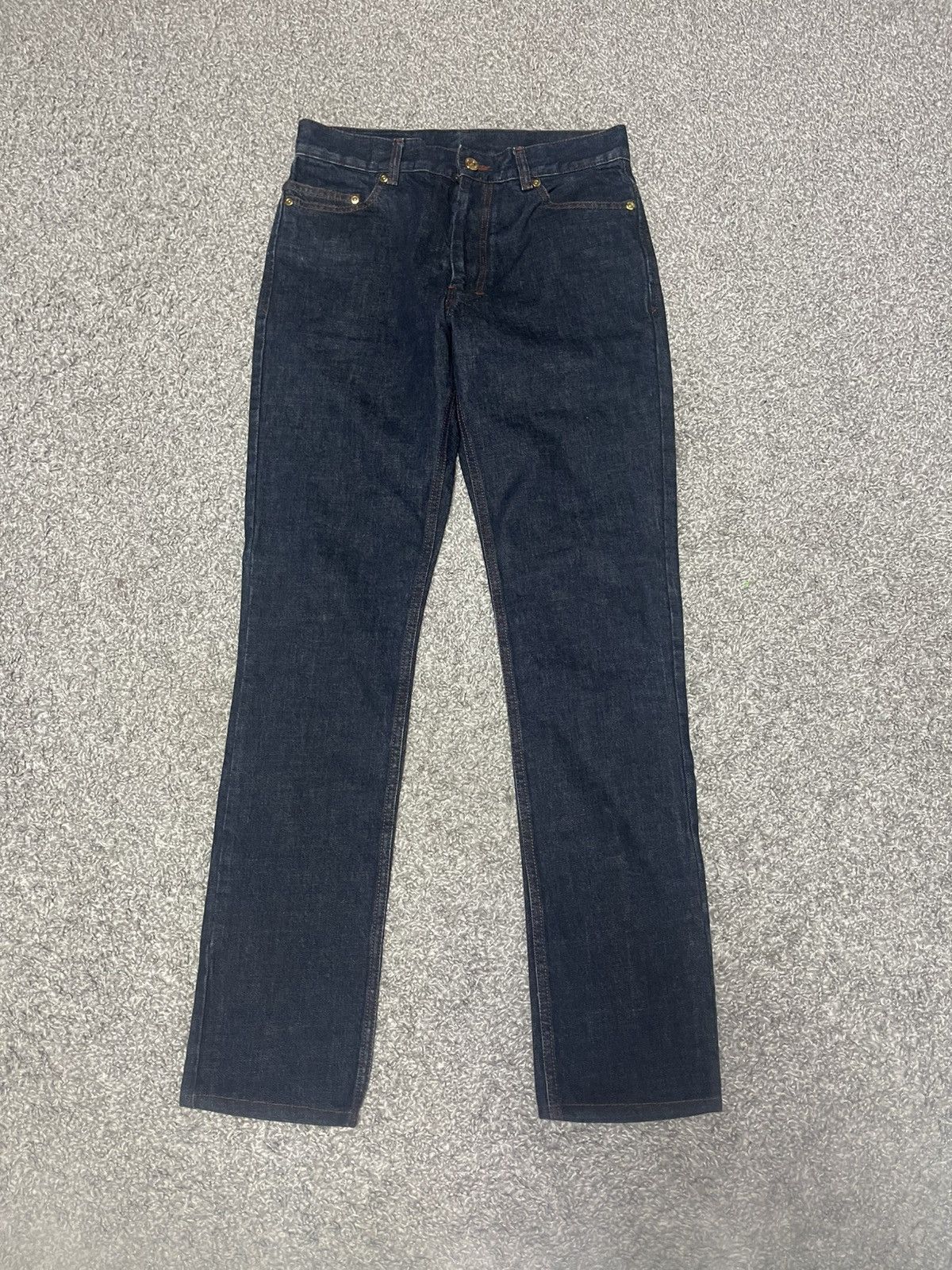 Yves Saint Laurent YSL Dark Indigo Denim Red Stitch Jeans 44 Size 40" / US 18 - 1 Thumbnail