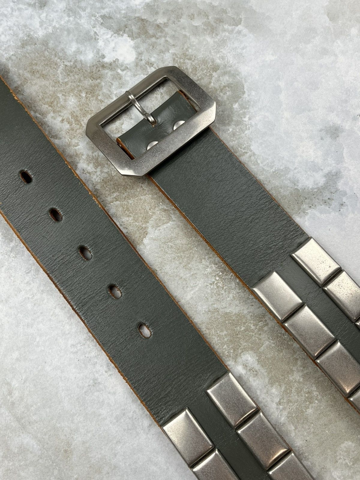 Undercover Undercover Archive Rectangle Studded Leather Belt Gray Size ONE SIZE - 4 Thumbnail