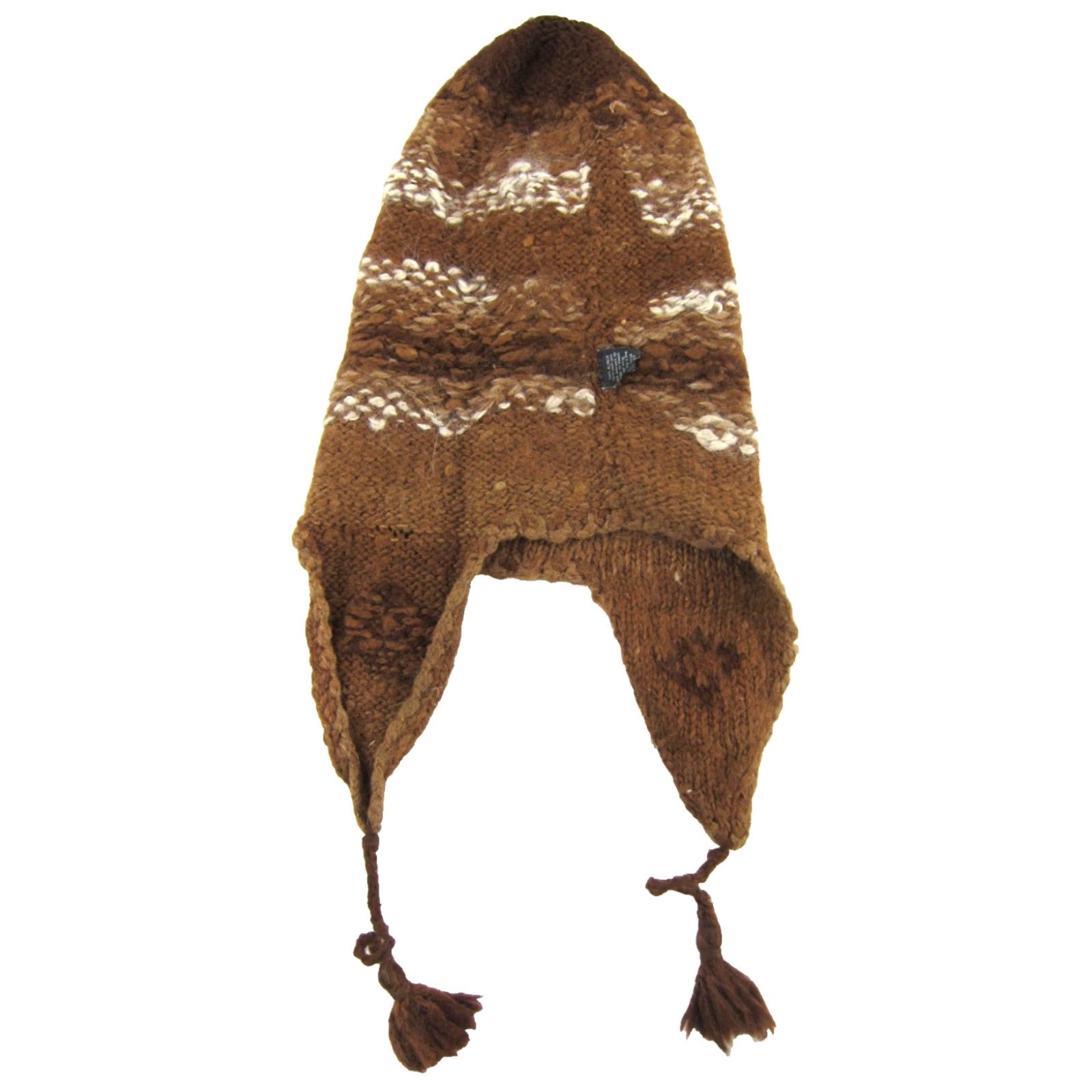 Vintage Vintage Handmade Alpaca Wool Beanie Hat One Size Brown Pom Pom Earflap 90s Ski Knit Unisex Adults Mens Womens Size ONE SIZE - 5 Thumbnail
