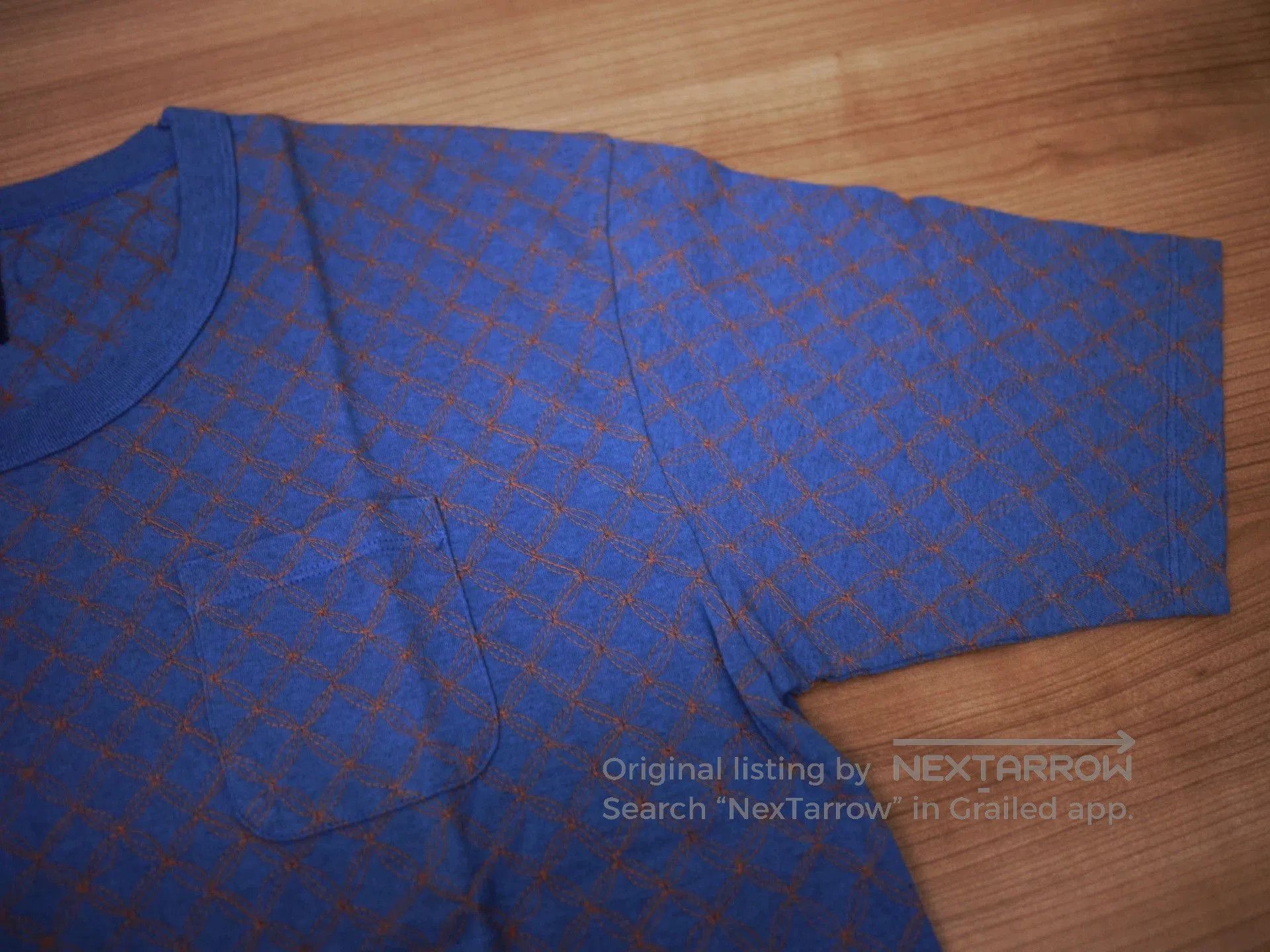 Visvim Blue Diamond Pattern Short Sleeve T-Shirt with Pocket. Size US S / EU 44-46 / 1 - 3 Thumbnail