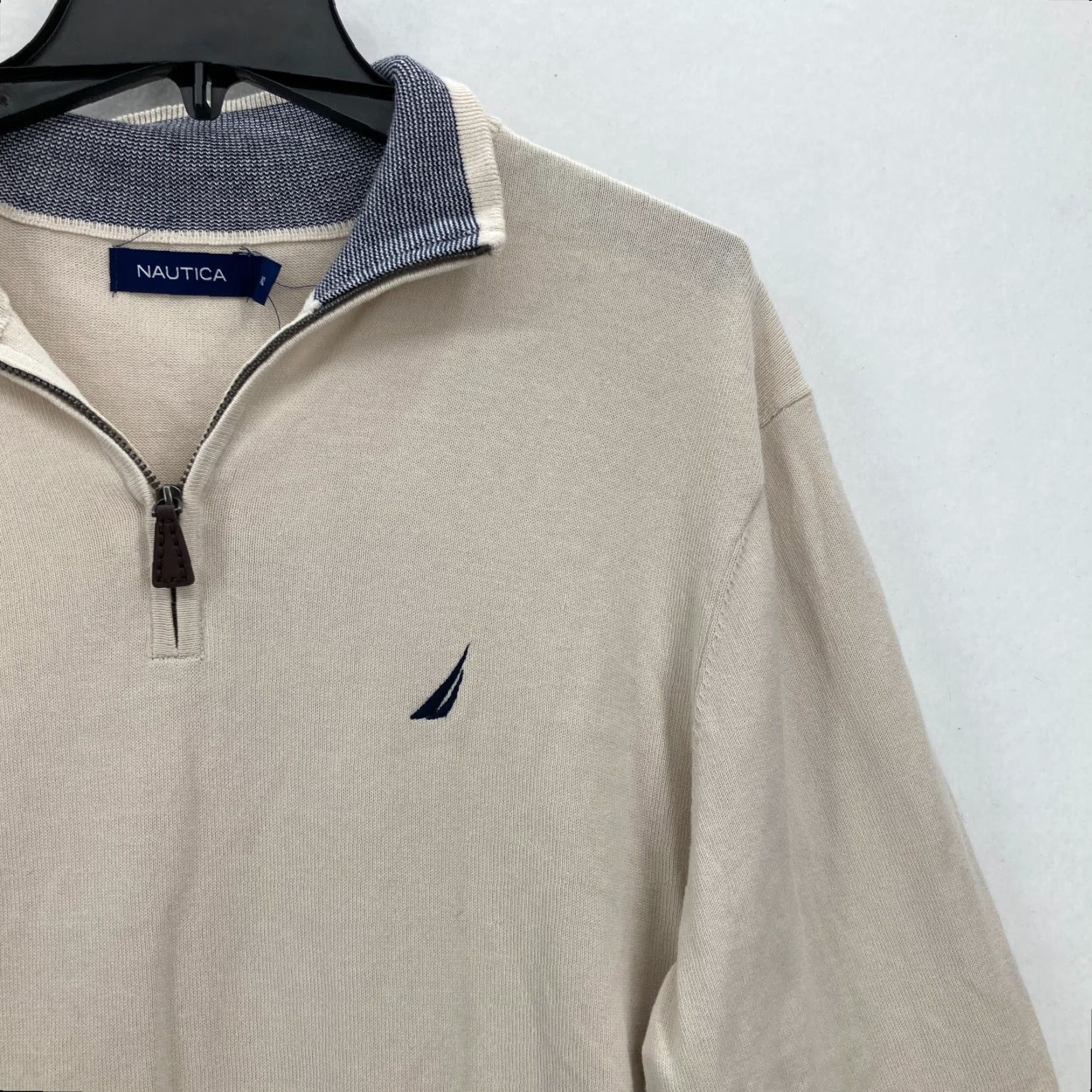 Nautica Nautica 1/4 Zip Pullover Sweatshirt Mens XL Beige Embroidered Preppy Coastal NWT Size US XL / EU 56 / 4 - 2 Thumbnail