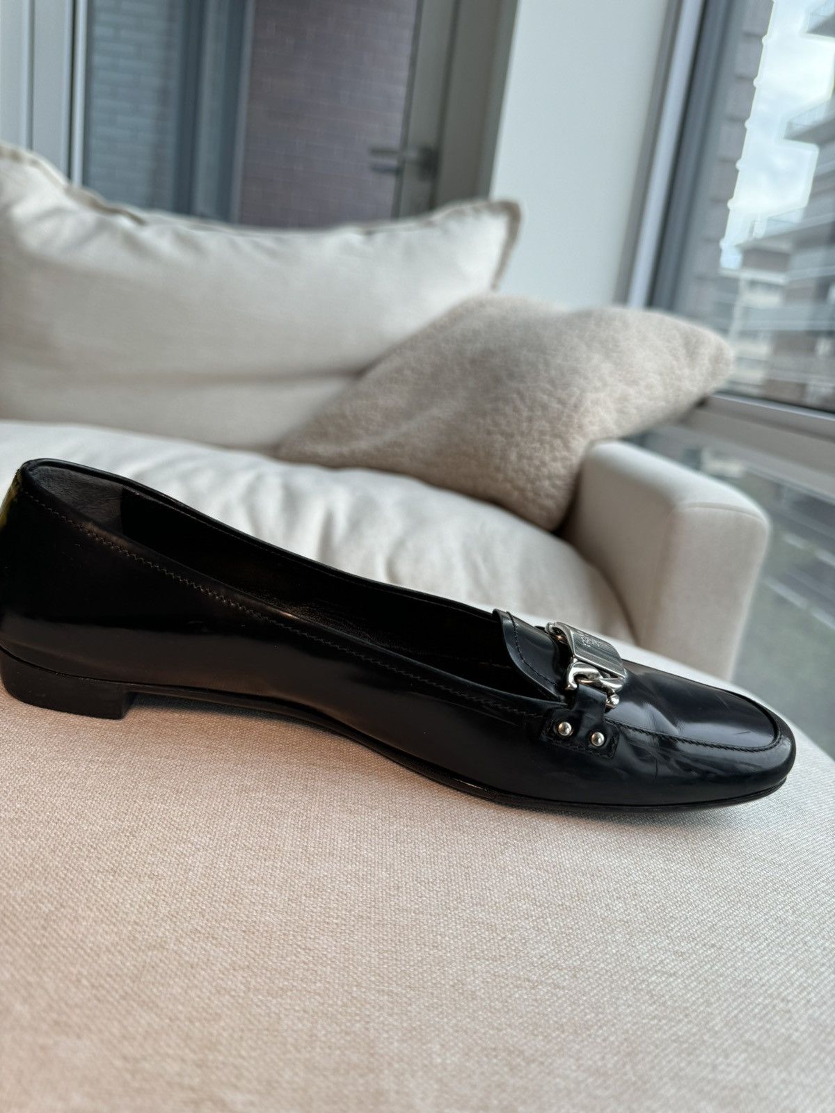 Prada Prada Silver Chain leather black ballet flats Size US 7 / IT 37 - 4 Thumbnail