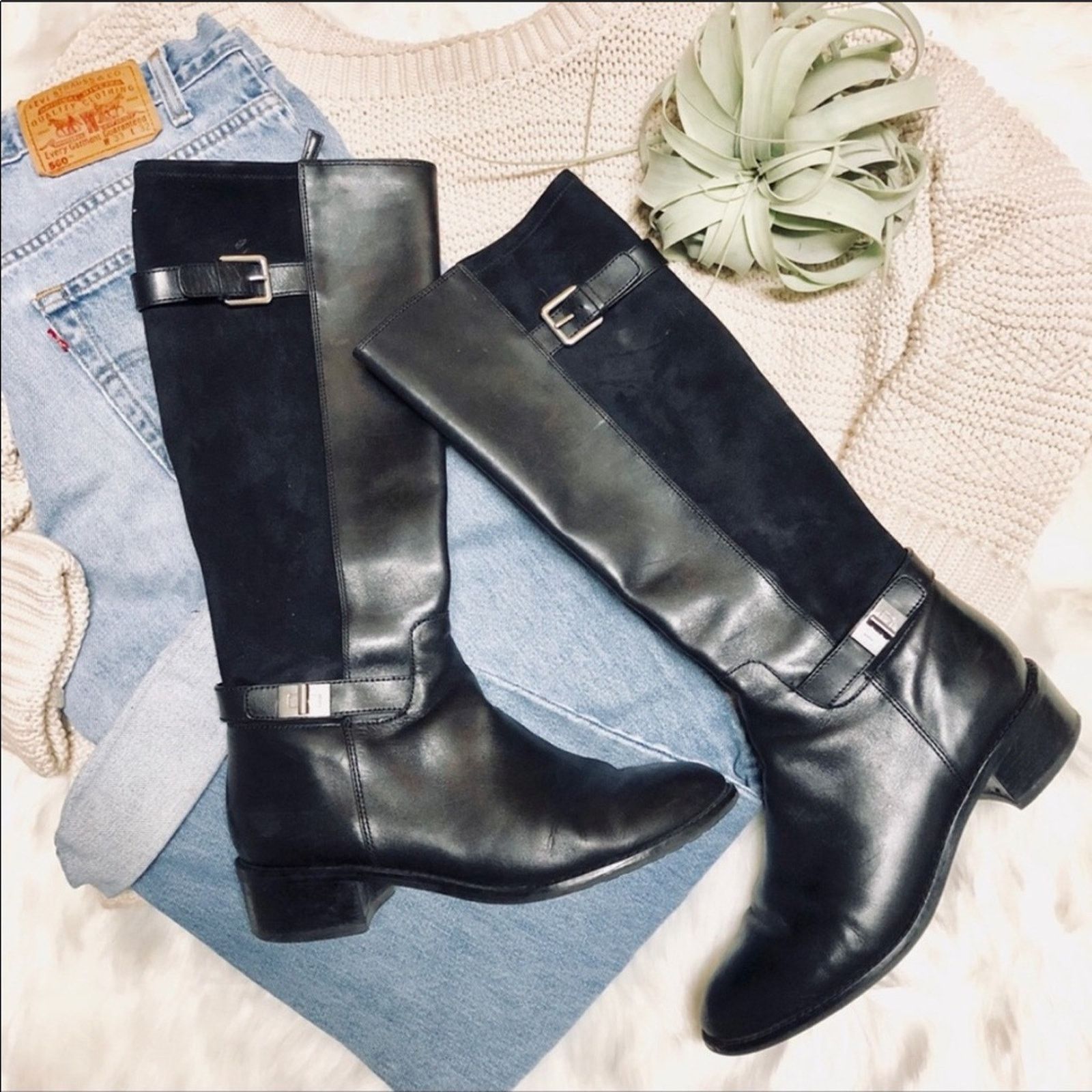Cole Haan COLE HAAN Black Suede Leather Buckle Zip Knee Riding Boots Size US 11 / IT 41 - 5 Thumbnail