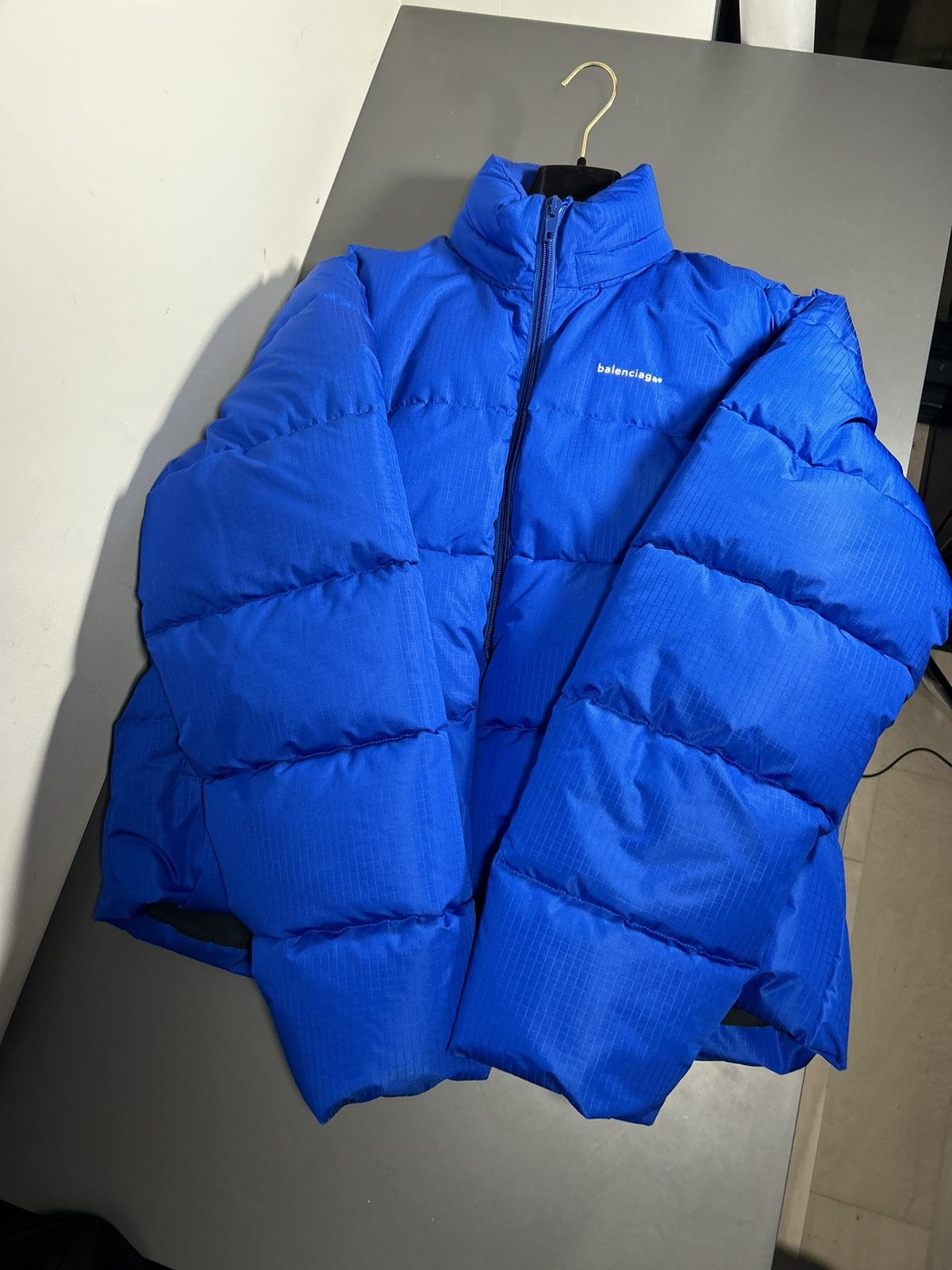 image of Balenciaga Puffer Coat in Blue, Men's (Size Small)