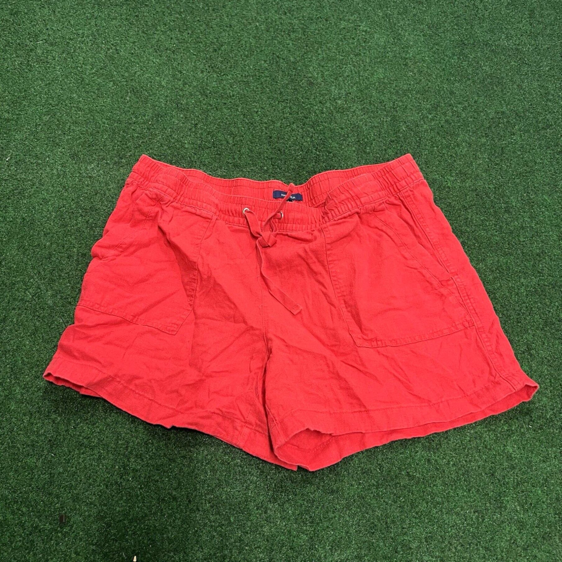 Nautica Nautica Shorts Womens Size L Red Linen Blend Pull on Drawtring Pockets Casual Size 36" / US 14 / IT 50 - 1 Thumbnail