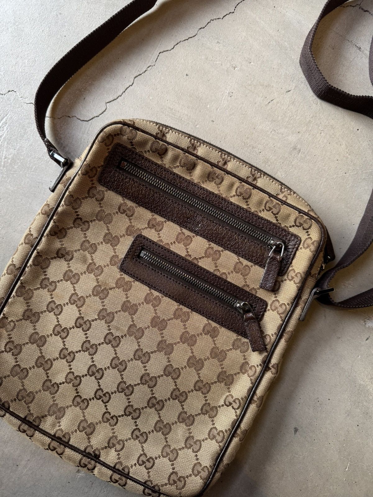 Gucci Brown GG Canvas Crossbody Bag Beige Dark brown