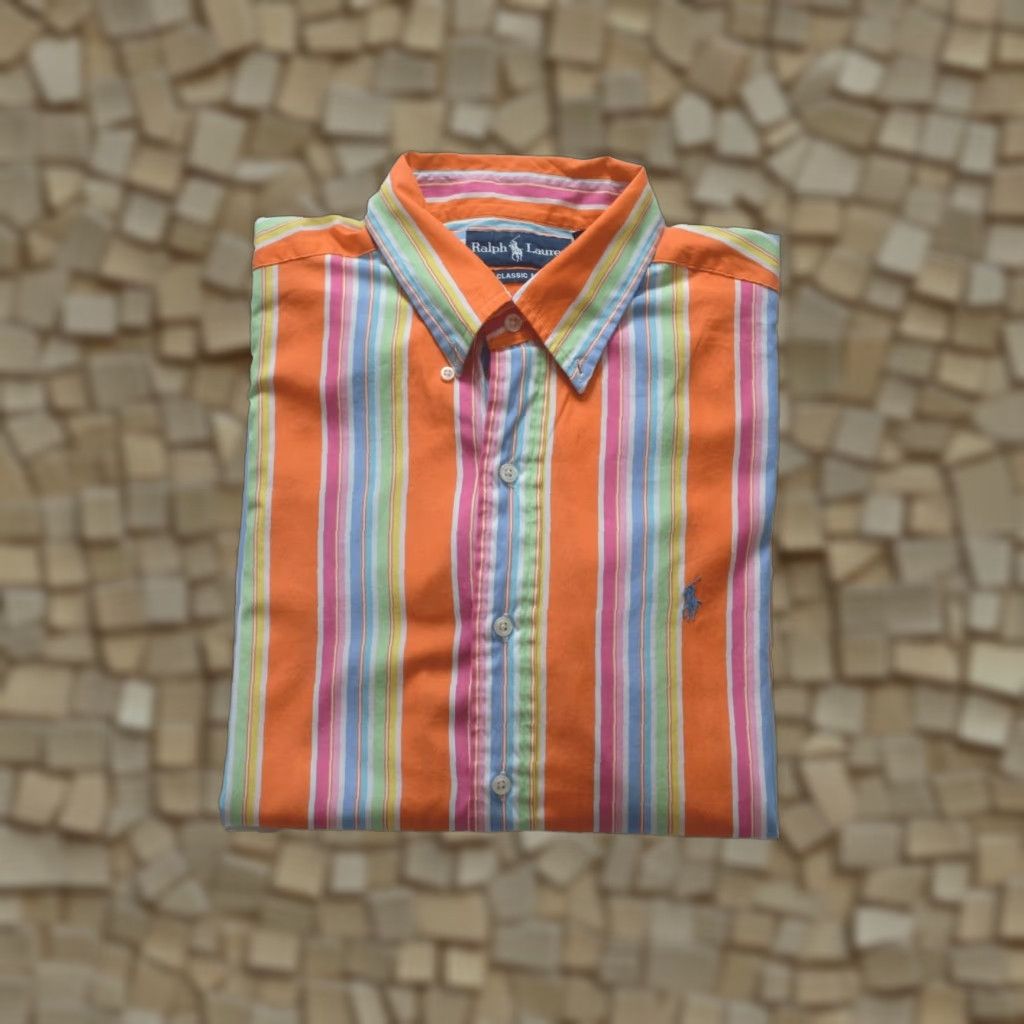 Ralph Lauren RALPH LAUREN CLASSIC FIT 100% COTTON STRIPE ORANGE BUTTON DOWN Y2K SHIRT SZ 16L Size US L / EU 52-54 / 3 - 1 Thumbnail