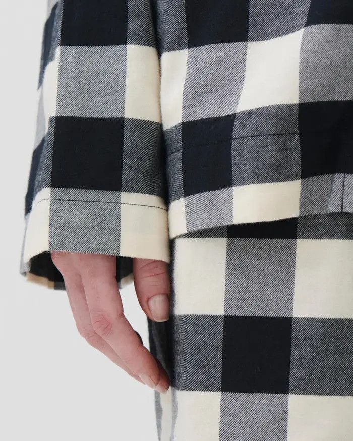 Tekla o1mle0525 Unisex Flannel Pyjamas Shirt in Black Gingham Size XL / US 12-14 / IT 48-50 - 5 Thumbnail