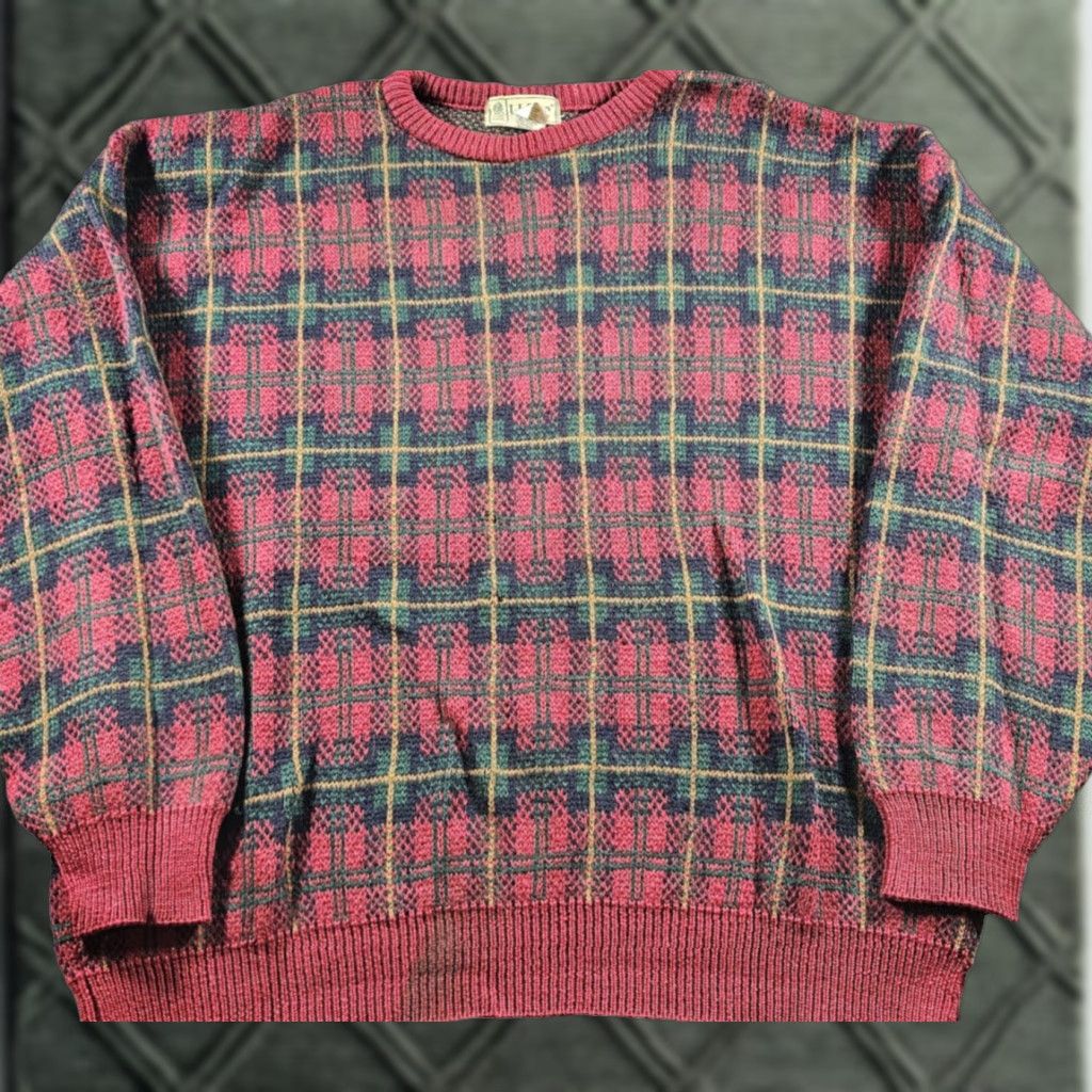 Vintage VINTAGE L.L. Bean Sweater Mens XL Red Green Wool Plaid Crewneck Knit USA 90s Size US XL / EU 56 / 4 - 1 Thumbnail