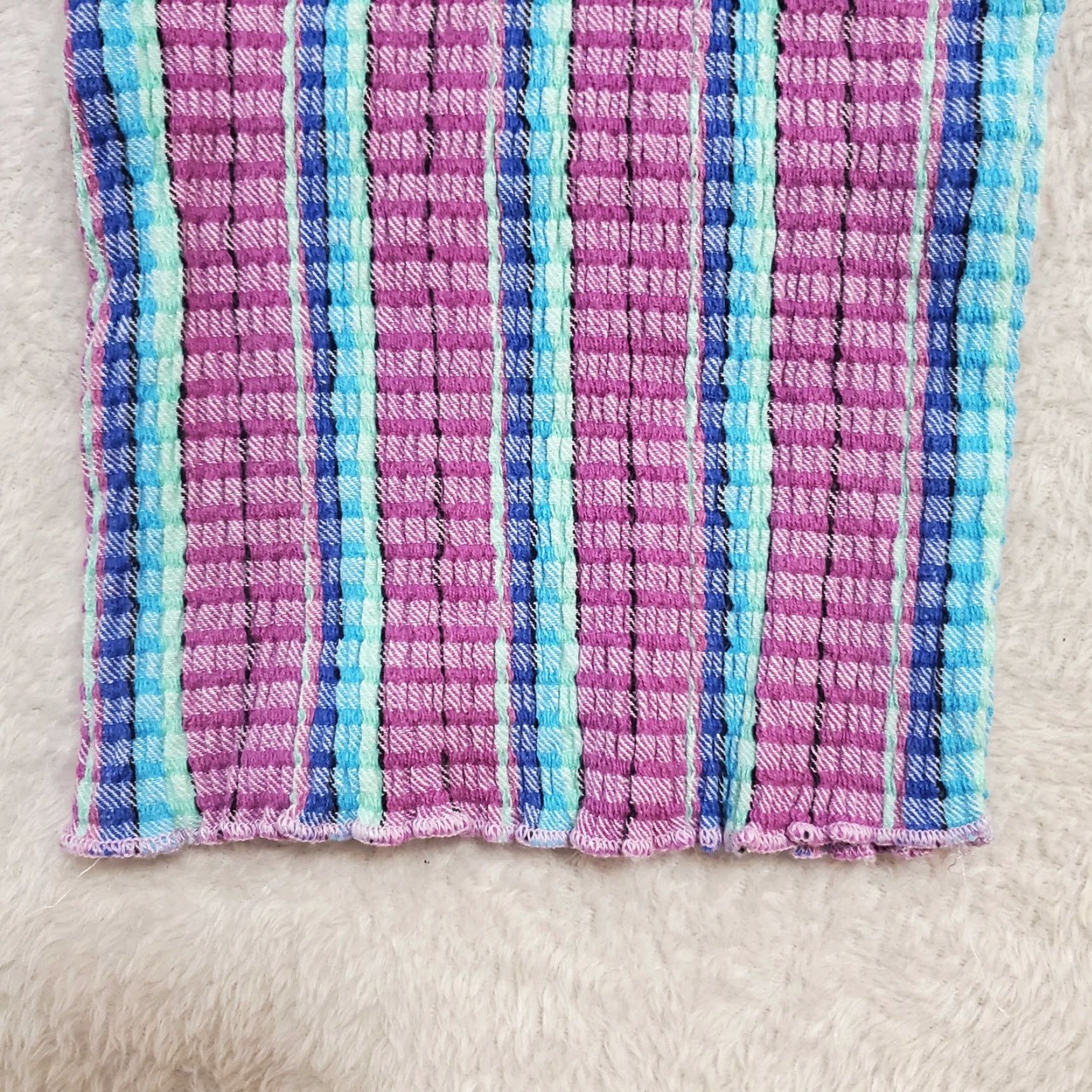 Free People VINTAGE Free People Pants Women XS Purple Stripe Waffle Knit Hi Waist Pull On Boho Beach Elastic Waist Ankle 27.5 Inseam Size 26" / US 2 / IT 38 - 4 Thumbnail