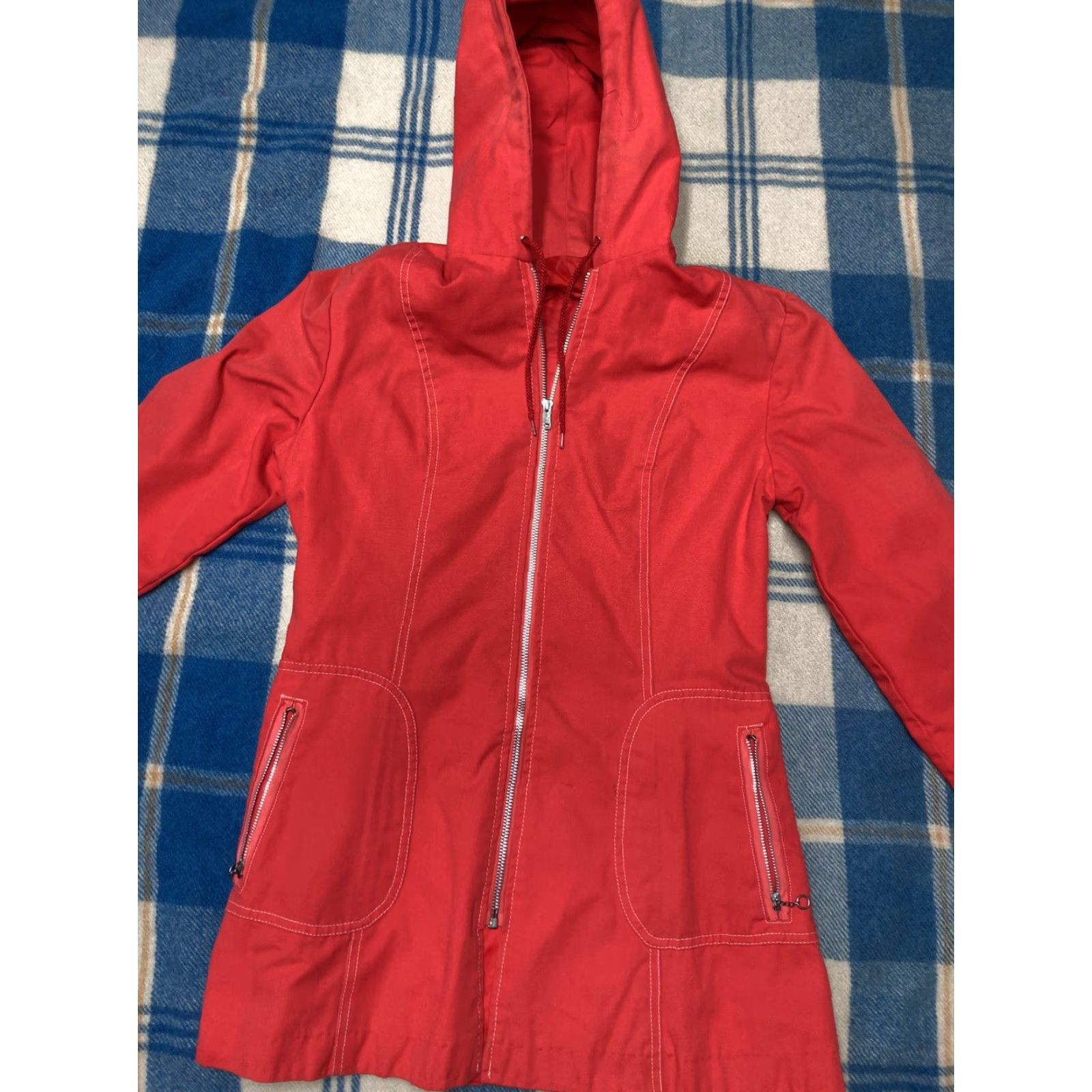 Vintage VINTAGE 60s Full Zip Hooded Red Jacket Small Women S Zipper Serval Loop Vintage 50s vtg Size S / US 4 / IT 40 - 2 Thumbnail