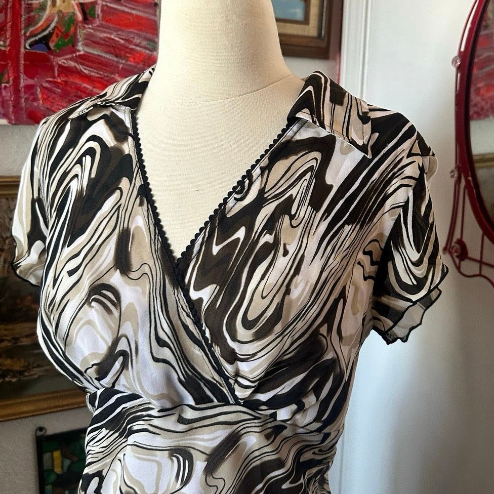 Other blue diamond black white brown swirl blouse Size XS / US 0-2 / IT 36-38 - 2 Thumbnail