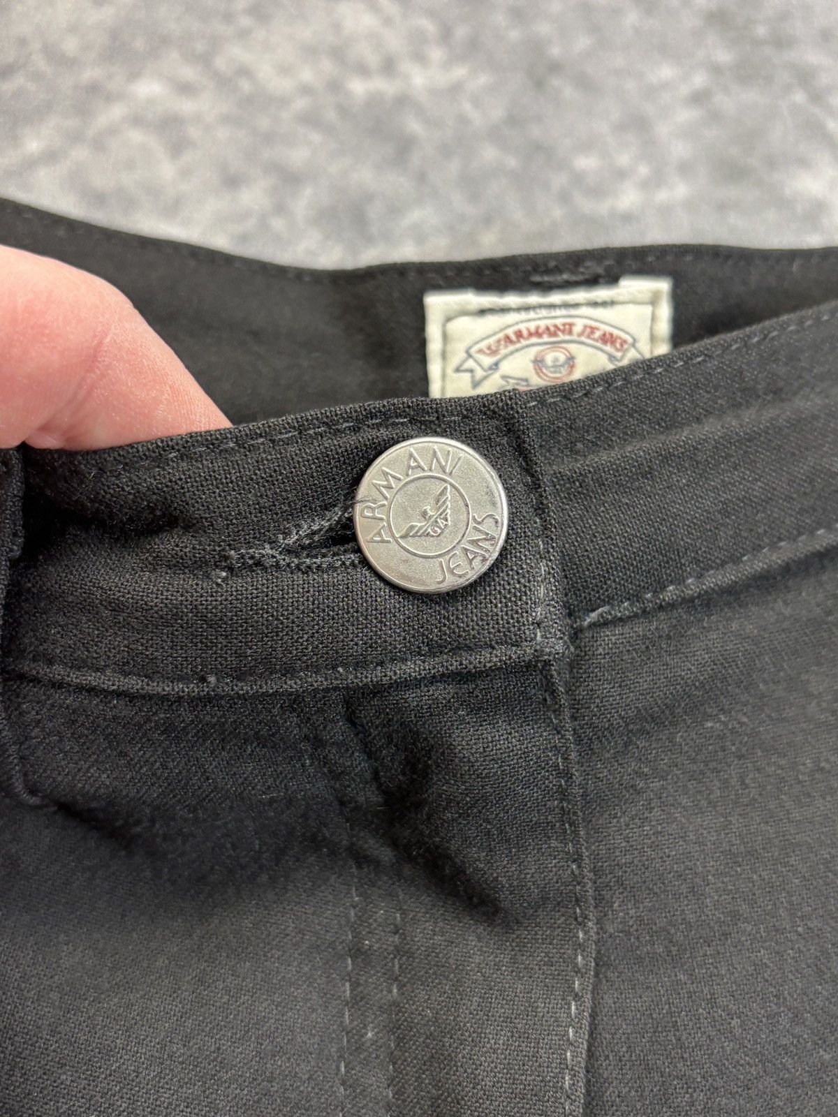 Emporio Armani × Giorgio Armani × Vintage Vintage Armani Jeans Black Trousers 1990s 2000s Wool Italy Size 26" / US 2 / IT 38 - 7 Thumbnail
