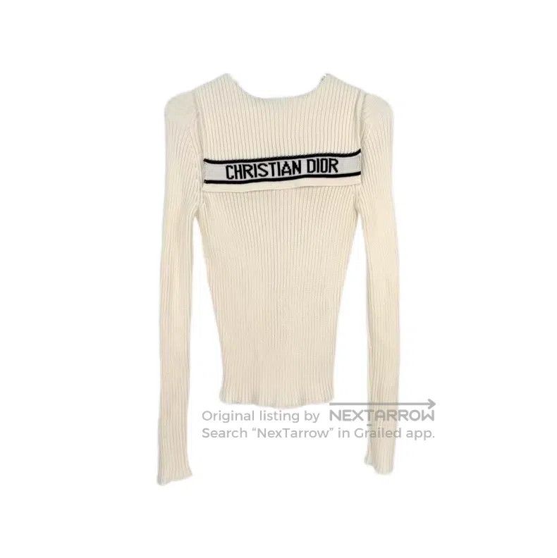 Dior Dior Milk white classic logo navy collar knitted long slee Size S / US 4 / IT 40 - 2 Thumbnail
