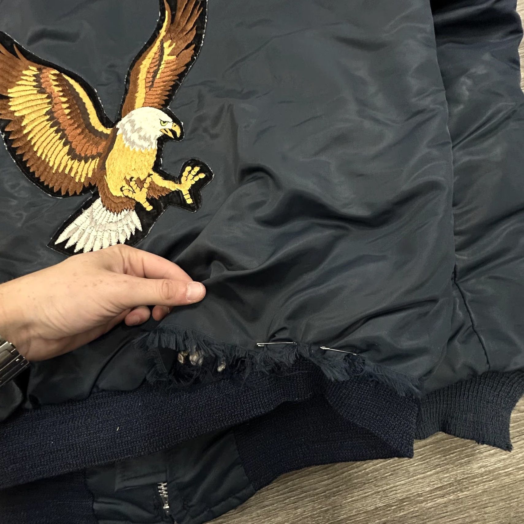 Vintage VINTAGE US Air Force Bomber Jacket Mens L Blue Nylon Fur Embroidered Eagle Patch Quilted Size US L / EU 52-54 / 3 - 8 Thumbnail