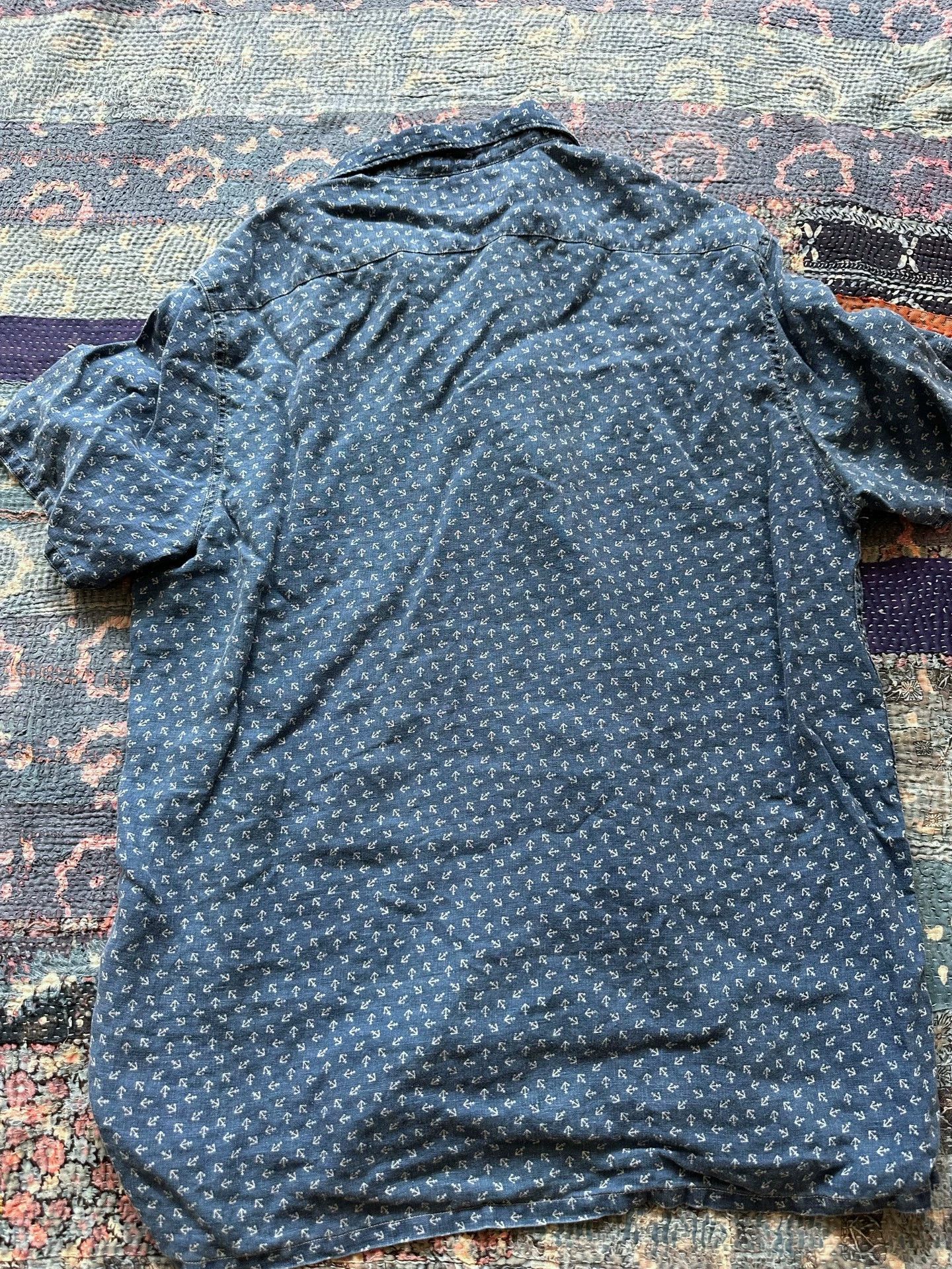 RRL Ralph Lauren RRL Indigo Dyed Anchor Distressed Linen-Cotton Shirt Size US L / EU 52-54 / 3 - 2 Thumbnail