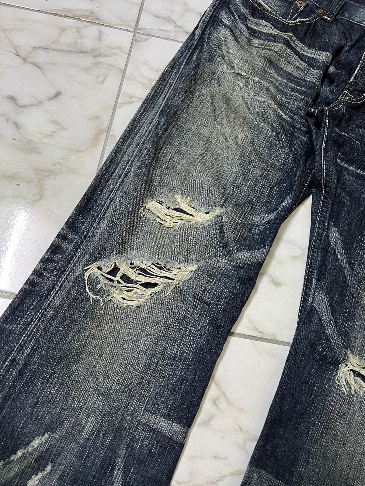 Edwin 💥Flare💥Vintage Edwin 503 Blue Trip Distress Jean Size US 36 / EU 52 - 5 Thumbnail