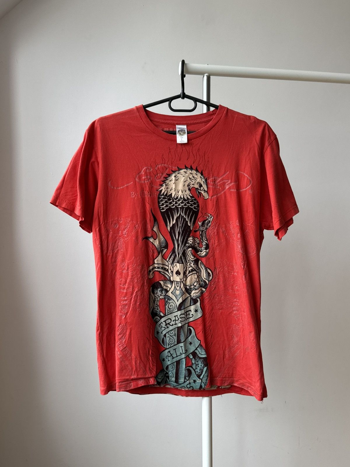 Ed Hardy Vintage Ed Hardy Erase All Fears T-shirt Red Full Print Size US L / EU 52-54 / 3 - 1 Thumbnail