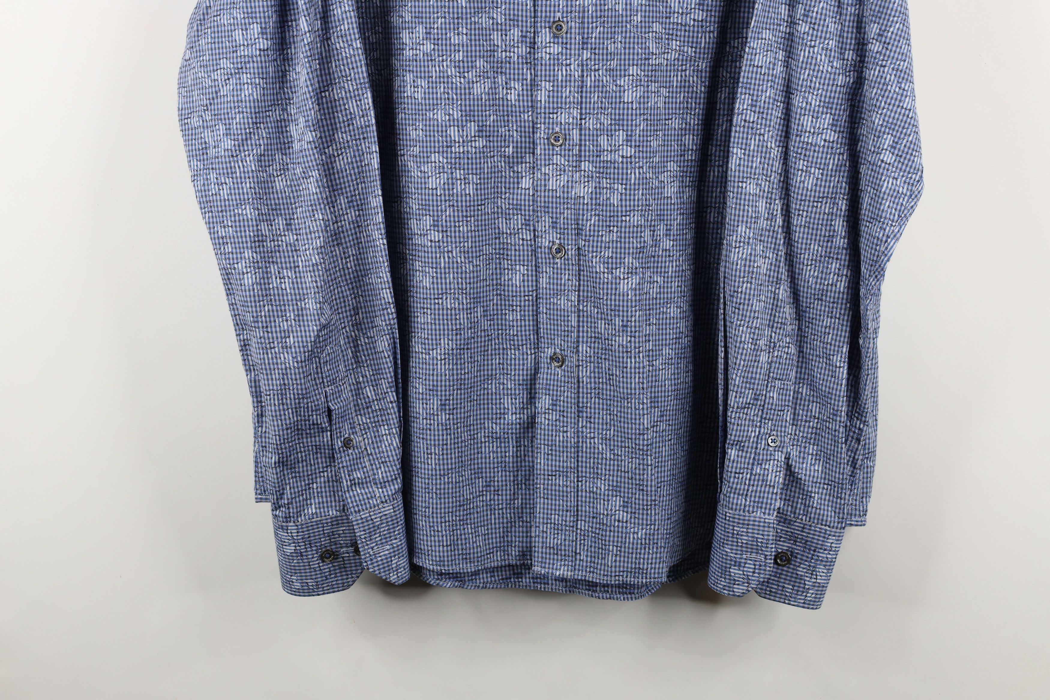 Vintage Bugatchi Uomo Fit Striped Flower Collared Button Shirt Blue Size US XL / EU 56 / 4 - 3 Thumbnail