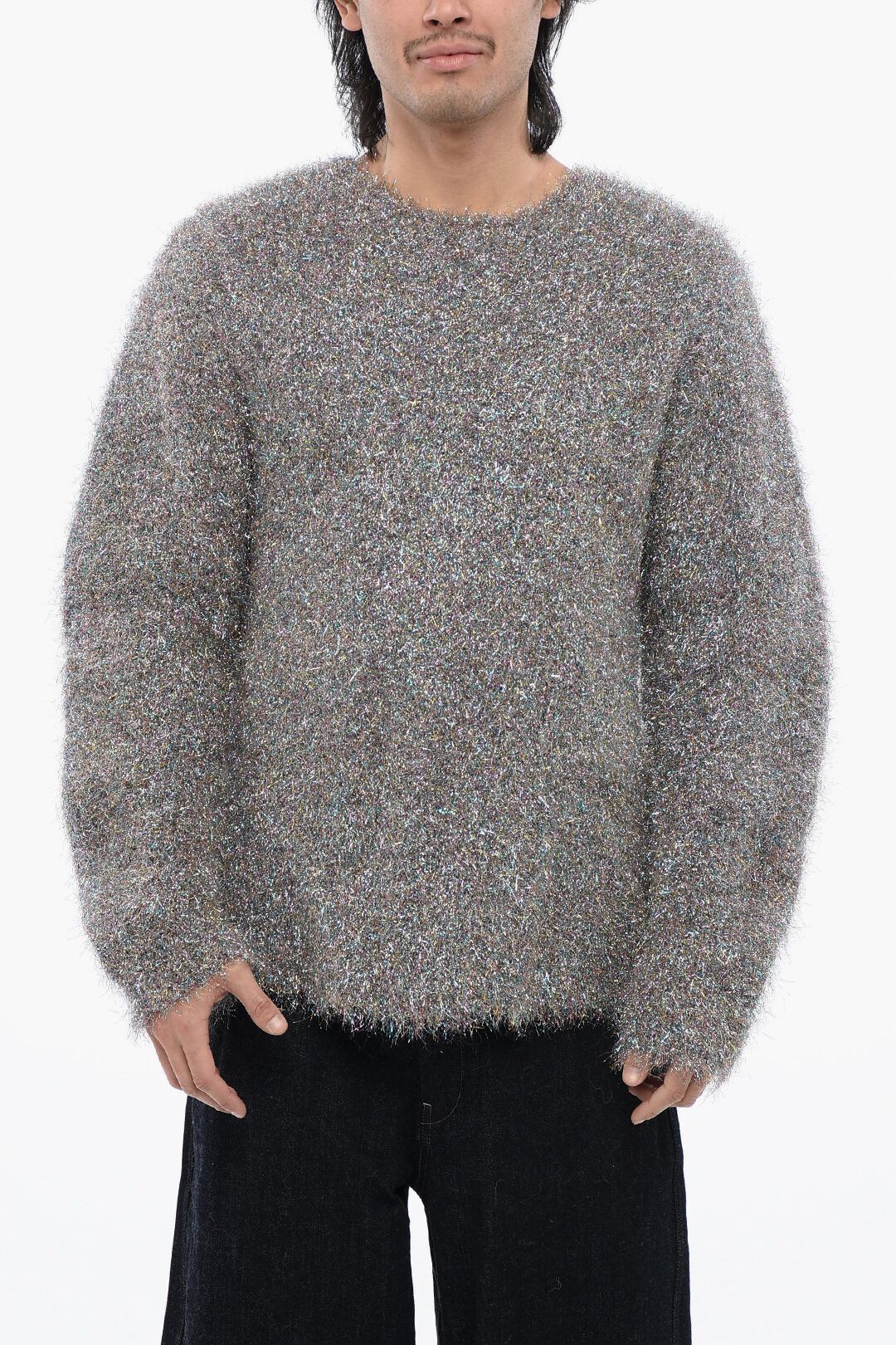 Jil Sander og1mm0625 Lurex Chunky Fuzzy Sweater in Grey Size US M / EU 48-50 / 2 - 1 Thumbnail