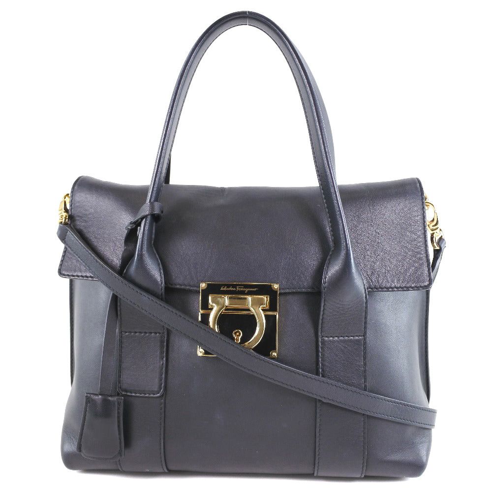 Salvatore Ferragamo Gancini Black Leather Handbag (Pre-Owned) Size ONE SIZE - 1 Thumbnail
