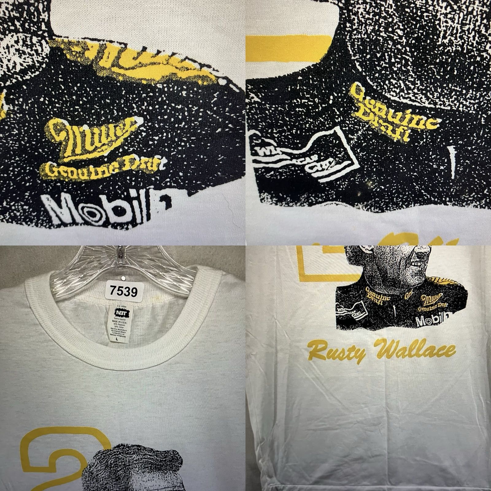 Rusty VINTAGE Rusty Wallace NASCAR T-Shirt Men Large White 90s Miller Genuine Draft Race Fan Size US L / EU 52-54 / 3 - 8 Thumbnail