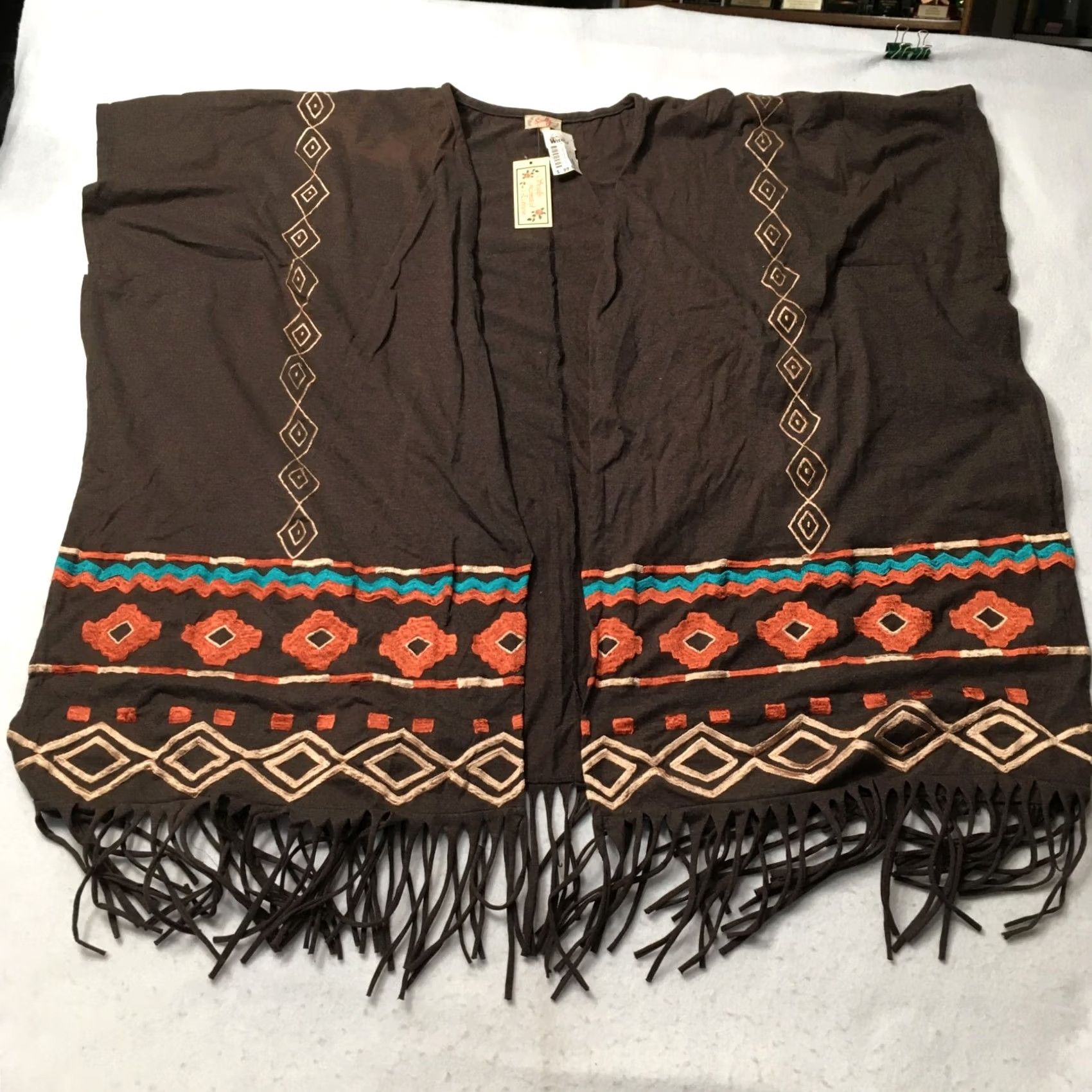 Native Sally Women's Long Sleeve Native Shawl Collar Fringed Bohemian Multicolor Knit Sweater L Regular Womens Clothing Accessories Size L / US 10 / IT 46 - 2 Thumbnail