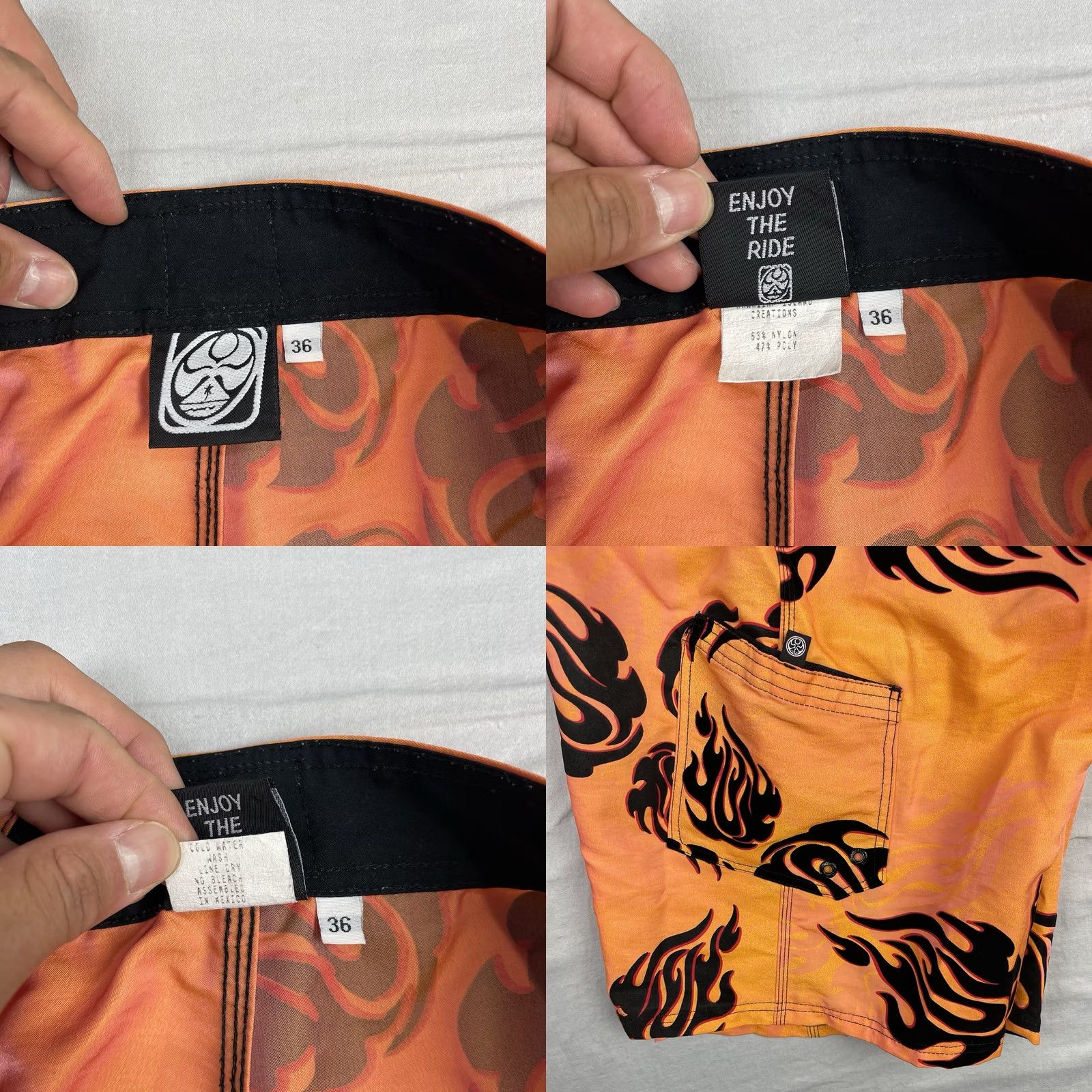 Vintage Hawaiian Island Creations Board Shorts Mens 36 Swim Surf Flames Vintage HIC Orange Polyester Nylon Pockets Drawstring Beach Surfing 90s Mens Size US 36 / EU 52 - 8 Thumbnail